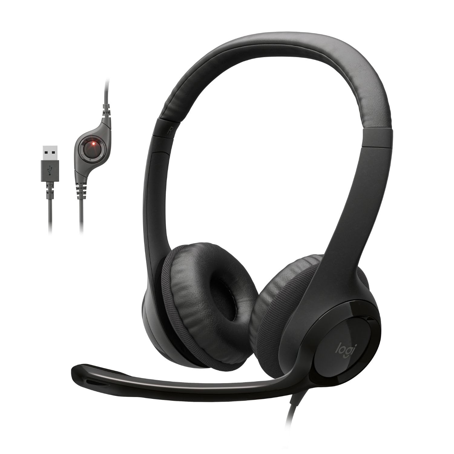 Logitech H390 Gaming Headphones, Wired Headphones with Mic, USB Headset with Microphone for PC, Noise Cancelling Microphone for Video Meetings, Music, Gaming - Black