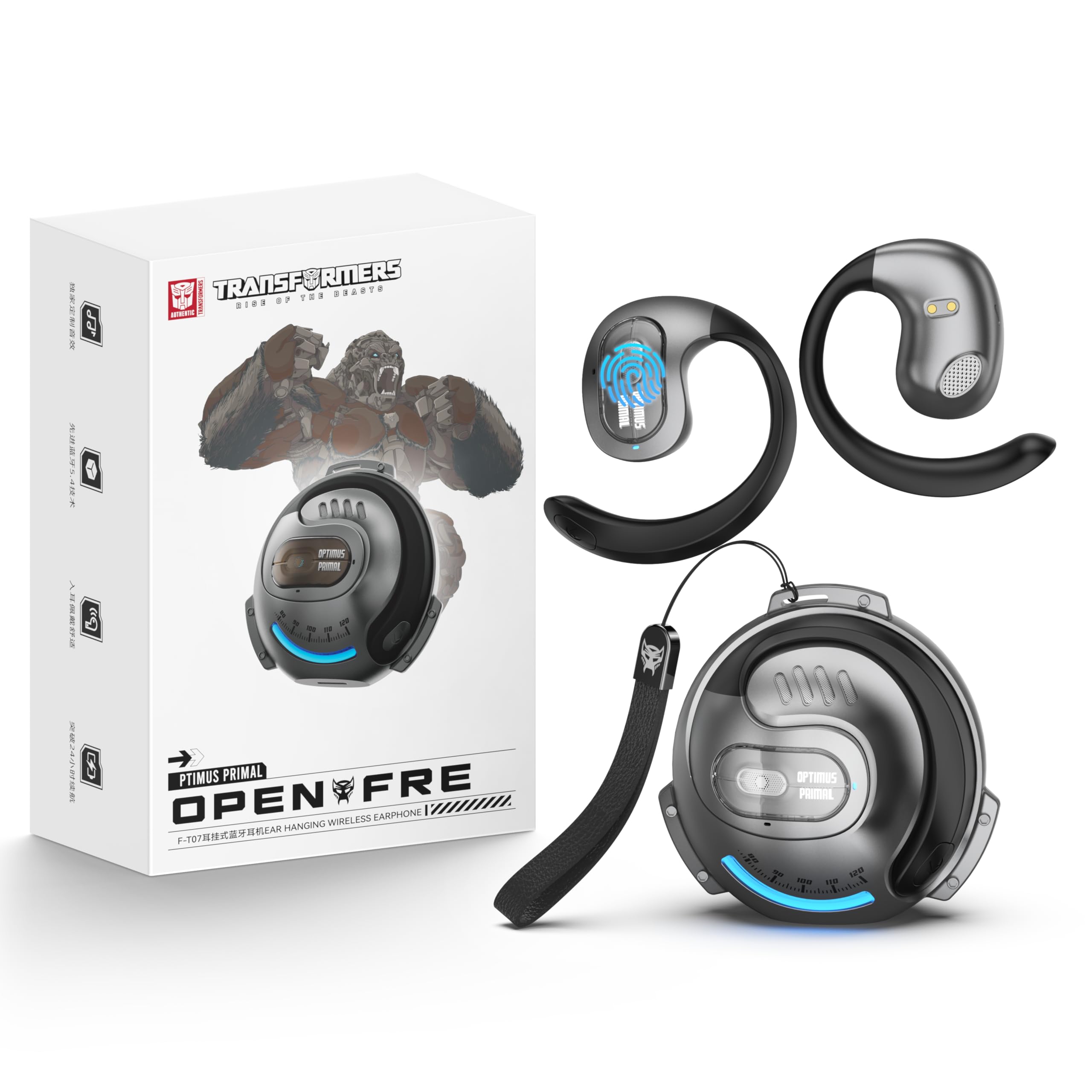 TRANSFORMERS Wireless Earbuds Bluetooth 5.4 Open Ear Earbuds Over The Ear Earphones with Ear Hooks,60H Playtime,IPX5 Waterproof,Dual Mic Clear Call,for Running Workout,TF-T07 Sliver-Optimus Prime