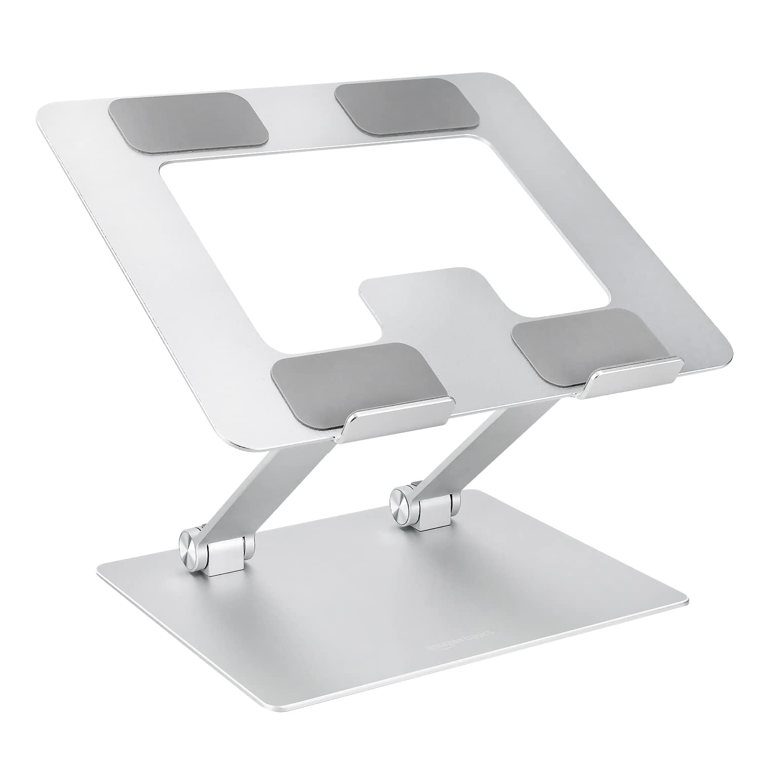 Amazon Basics Sturdy and Portable Ergonomic Laptop Stand for Desk, Adjustable Riser, Fits all Laptops and Notebooks up to 17.3 Inch, Silver, 10 x 8.7 x 6 in