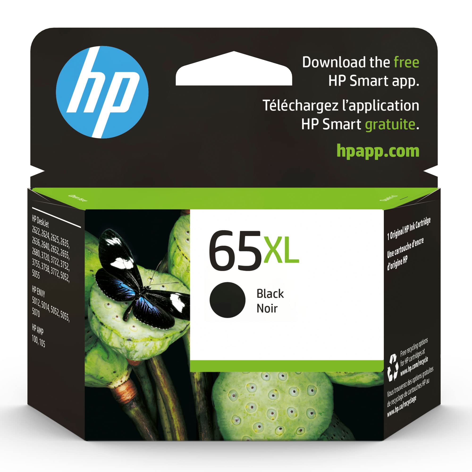 HP 65XL Black High-yield Ink Cartridge for HP Printers | Works with Printer Series: AMP 100, DeskJet 2600, 3700; ENVY 5000 | Eligible for Instant Ink | N9K04AN