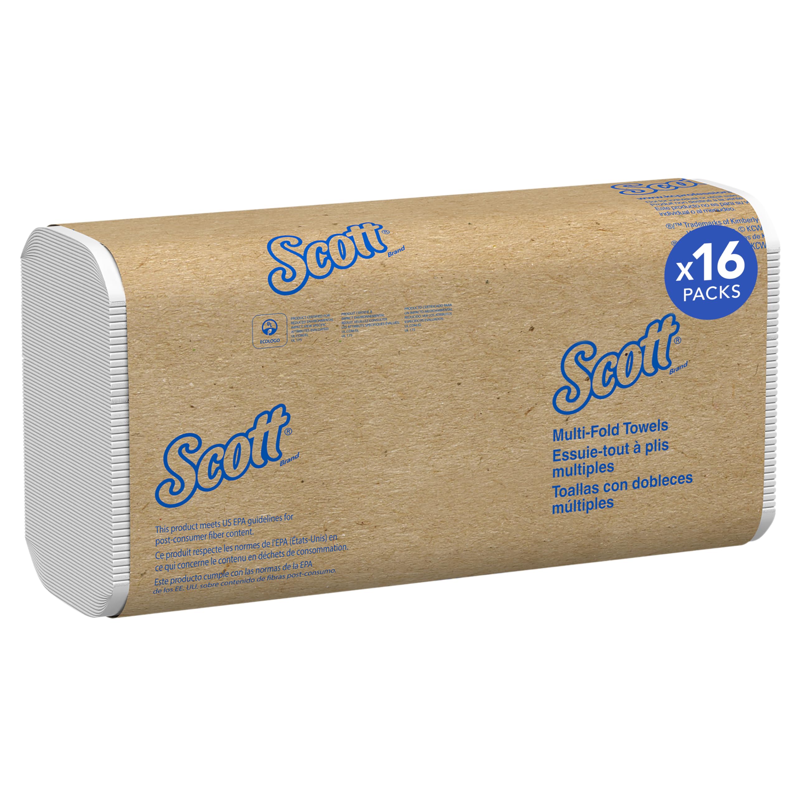Scott Professional Universal Multifold Paper Towels, Bulk (01804), Absorbency Pockets, White, 9.2'x9.4' Towel, Compressed (250 Sheets/Pack, 16 Packs/Case, 4,000 Sheet Total)