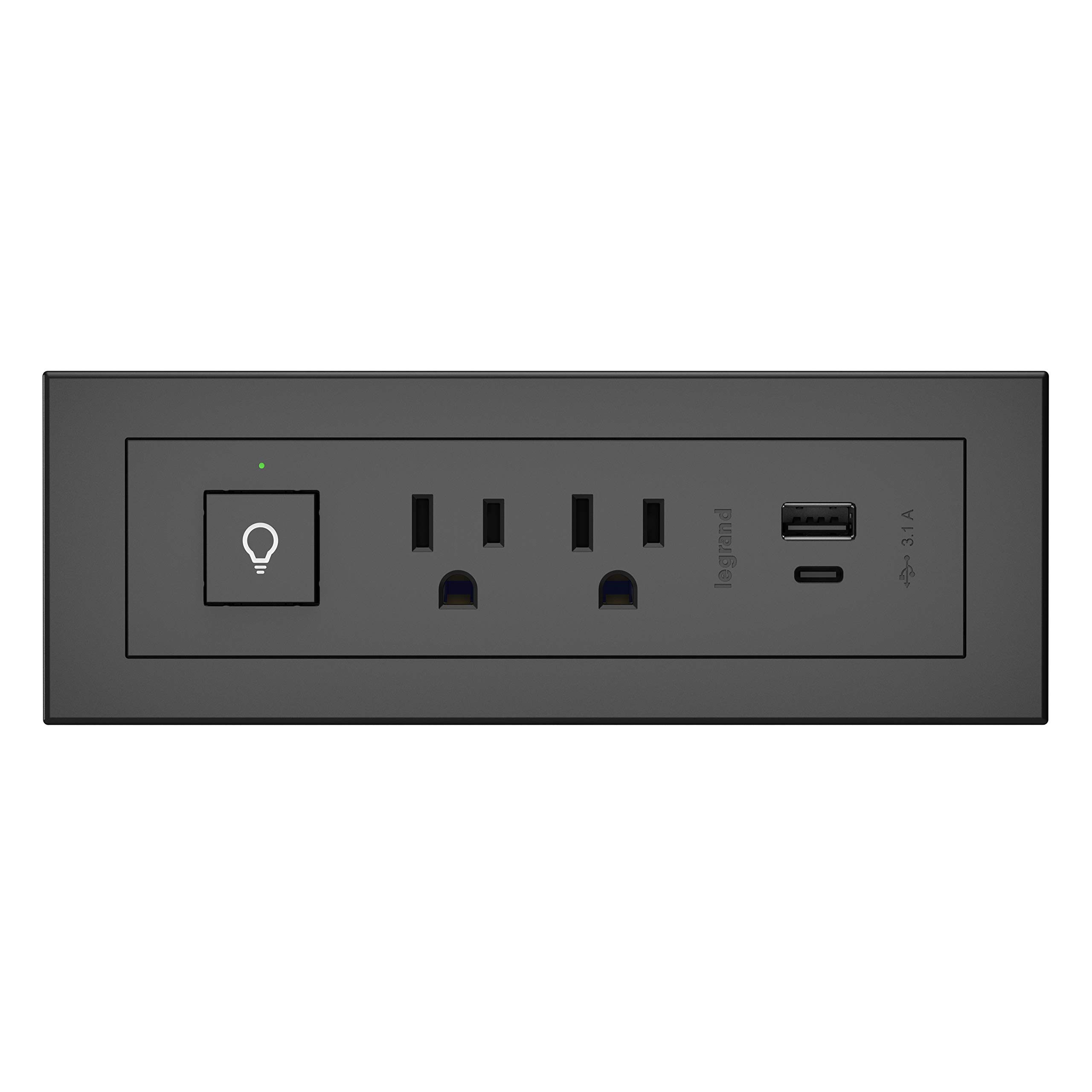 Legrand Wiremold RDSZCBK radiant Furniture Power Center with USB and Switch, Recessed Power Strip, 2 Outlets, Type A/C USB, 6 Foot Cord, Black