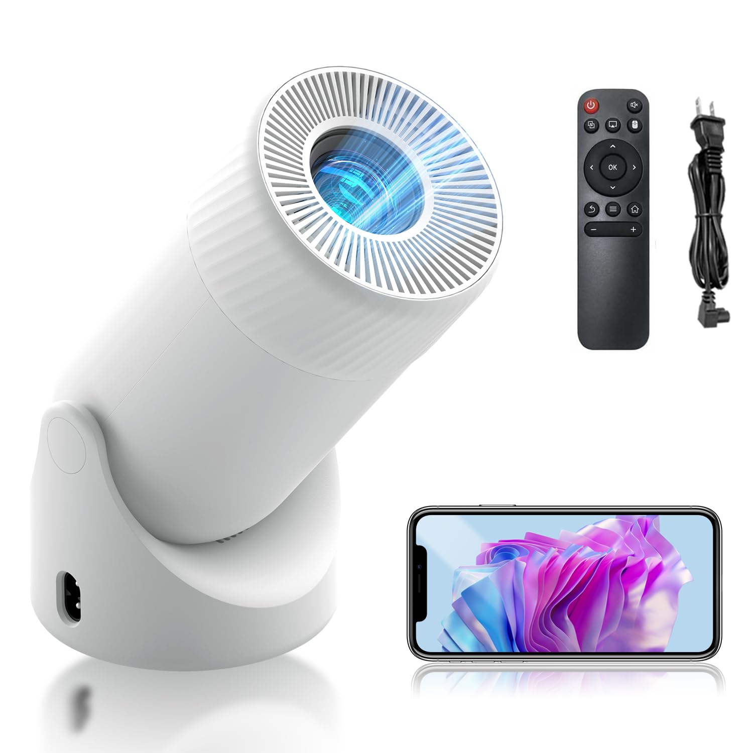 AOC Mini Projector with WiFi and Bluetooth, Smart Projector Full HD 4K Support with 180° Rotation Adjustment, 220 ANSI,8000 Lumens,Vertical Auto Keystone Correction, Short Throw Projector for Phone