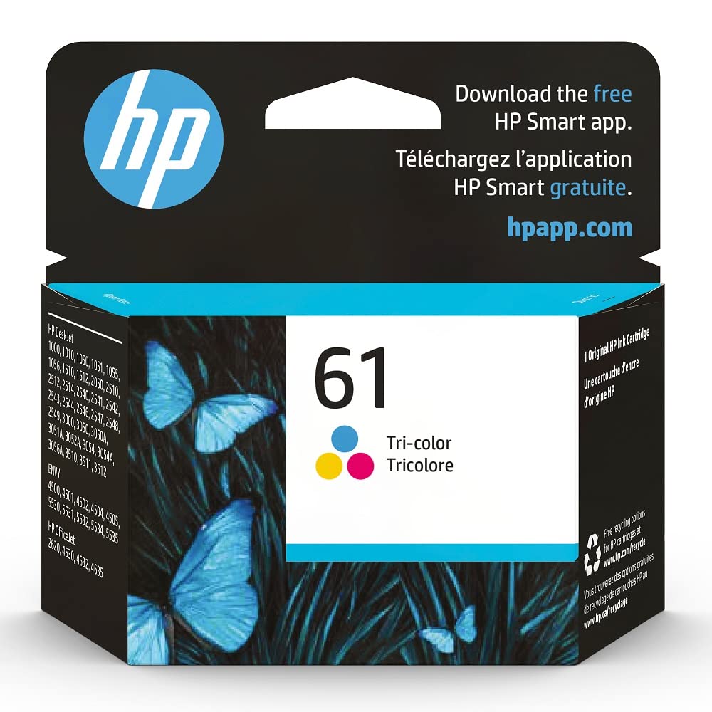 HP 61 Tri-color Ink for HP Printers | Works with Series: DeskJet 1000, 1010, 1050, 1510, 2050, 2510, 2540, 3000, 3050, 3510; ENVY 4500, 5530; OfficeJet 2620, 4630 | Eligible for Instant Ink | CH562WN