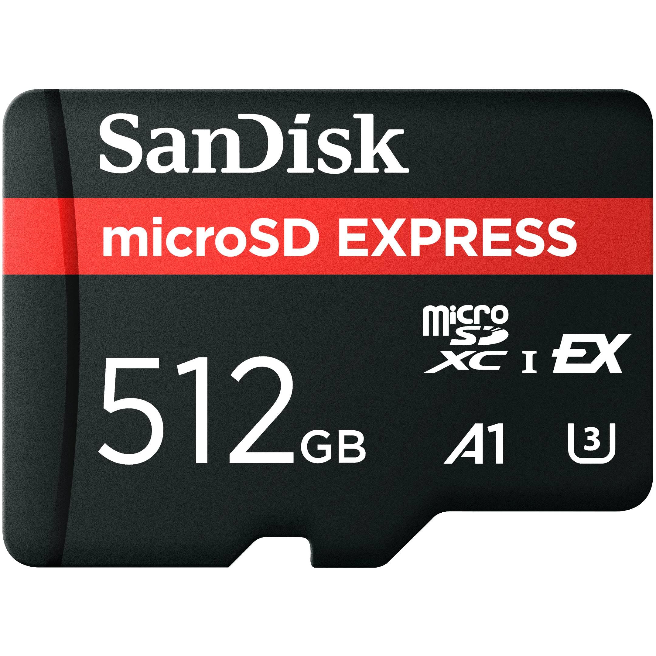 SanDisk 512GB microSD Express microSD Card - Up to 880MB/s Read, Up to 650MB/s Write, 220MB/s Sustained Write, U3, C10 - SDSQXFN-512G-GN4NN
