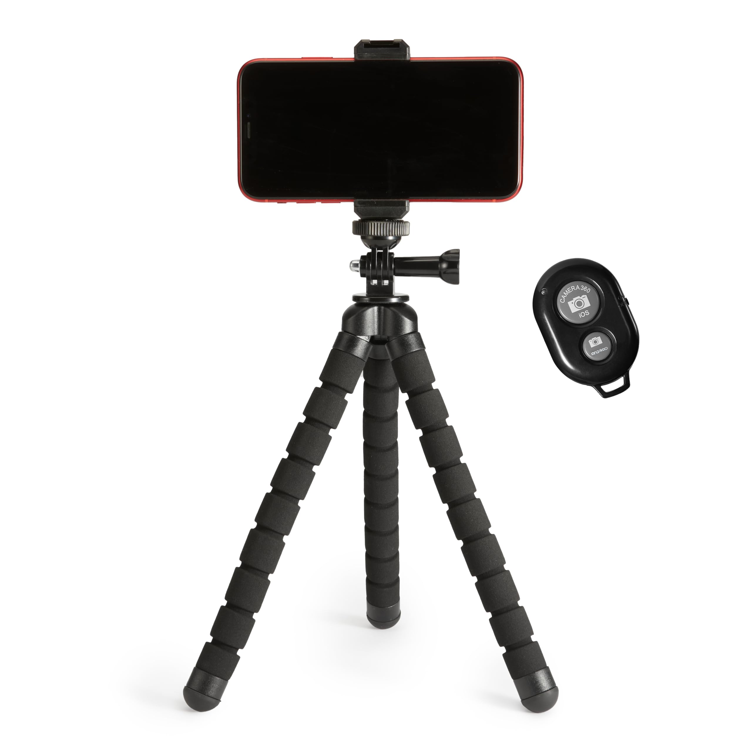 Amazon Basics Portable and Flexible Tripod with Wireless Remote and Smartphone Clamp, 10-inch long, Black