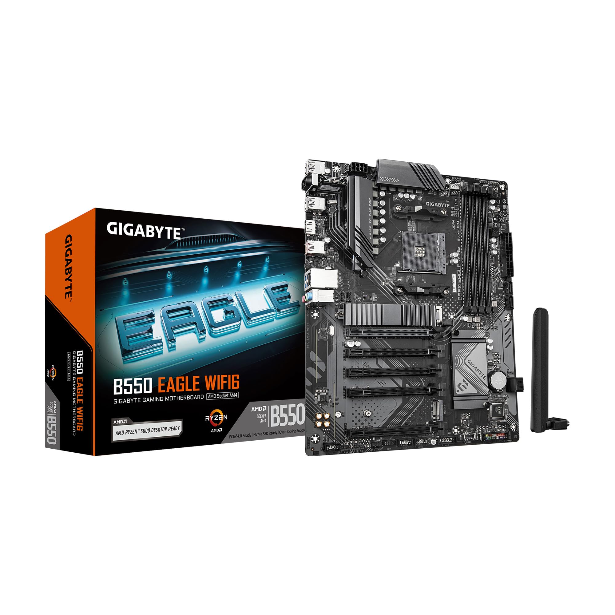GIGABYTE B550 Eagle WIFI6 Motherboard, Supports AMD AM4 Ryzen 5000 Processors, ATX, DDR4, 2X M.2, PCIe 4.0, WIFI6, 1GbE LAN, EZ-Latch