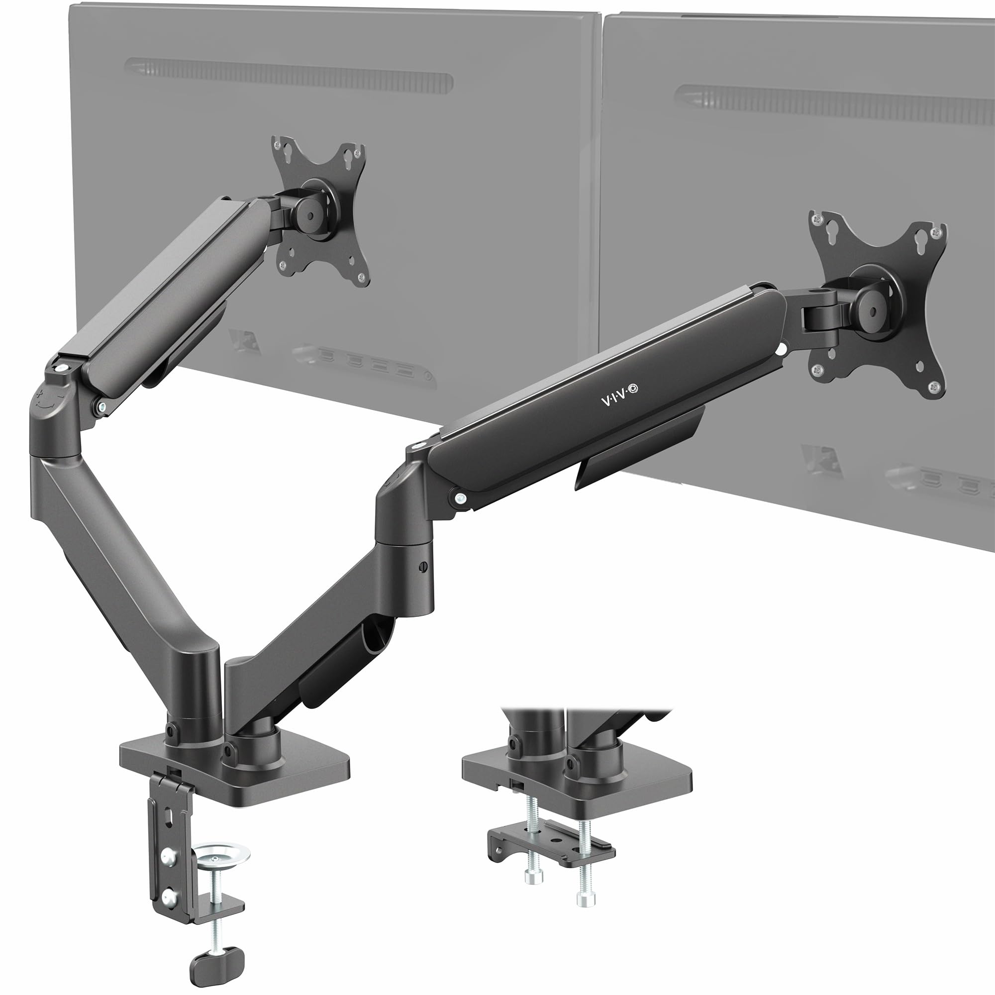 VIVO Dual Monitor up to 32 inches and 19.8 lbs per Screen, Pneumatic Arm Desk Mount, Articulating Counterbalance, VESA Stand, Classic, STAND-V002O