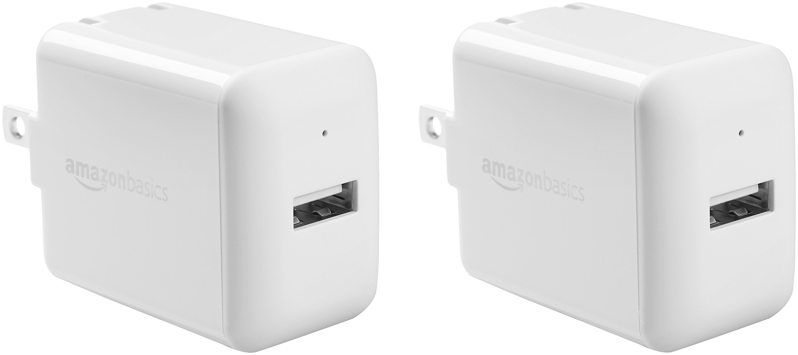 Amazon Basics 12W One Port USB-A Wall Charger (2.4A) for Phones (iPhone 15/14/13/12/11/X, Samsung, and more), Pack of 2, White