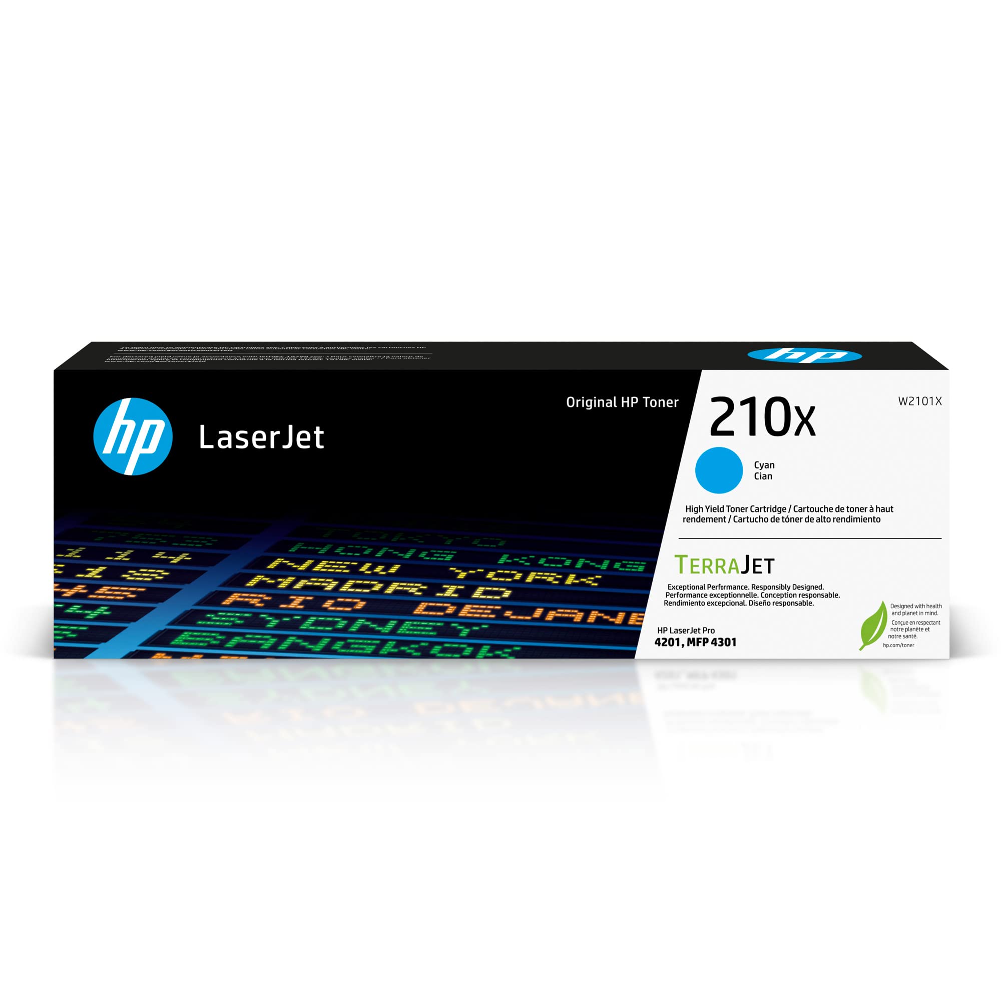 HP 210X Cyan High-Yield Toner Cartridge | Works Color Laserjet Pro 4201, Color Laserjet Pro MFP 4301 Series | W2101X