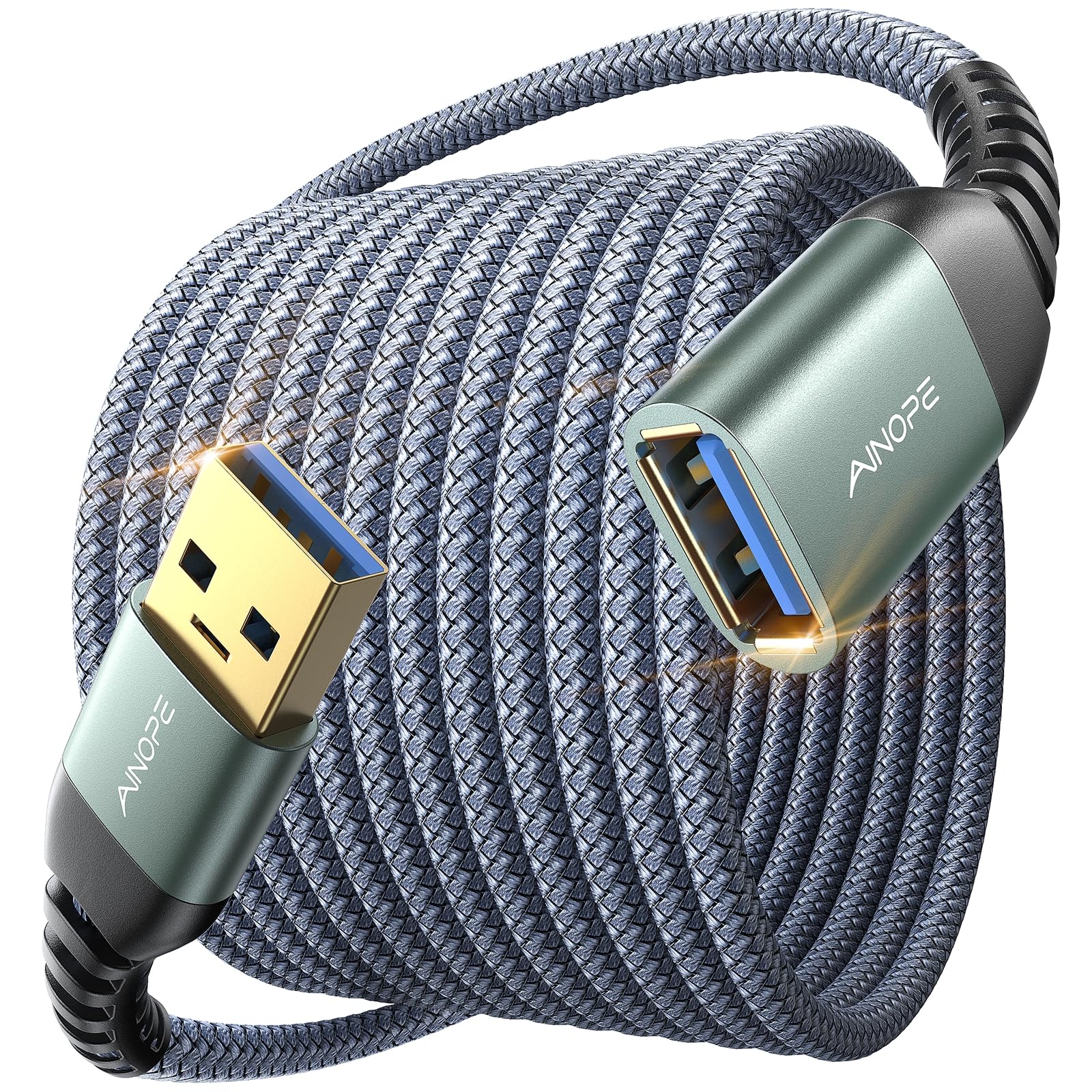 AINOPE USB Extension Cable,USB Extender,USB 3.0 Extension Cable, Male to Female Cord High Data Transfer Compatible with Webcam,USBKeyboard,Flash Drive,Hard Drive,Printer,10FT,Grey