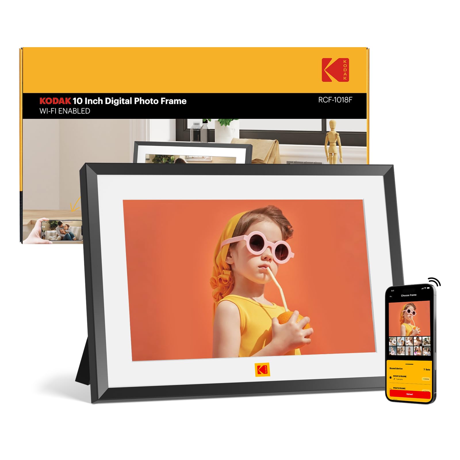 KODAK Digital Picture Frame with WiFi 10.1 inch 1280x800 IPS HD Touch Screen, 32GB Storage Auto-Rotate Wall Mountable Easy Share Photos or Videos, Christmas Birthday for Women