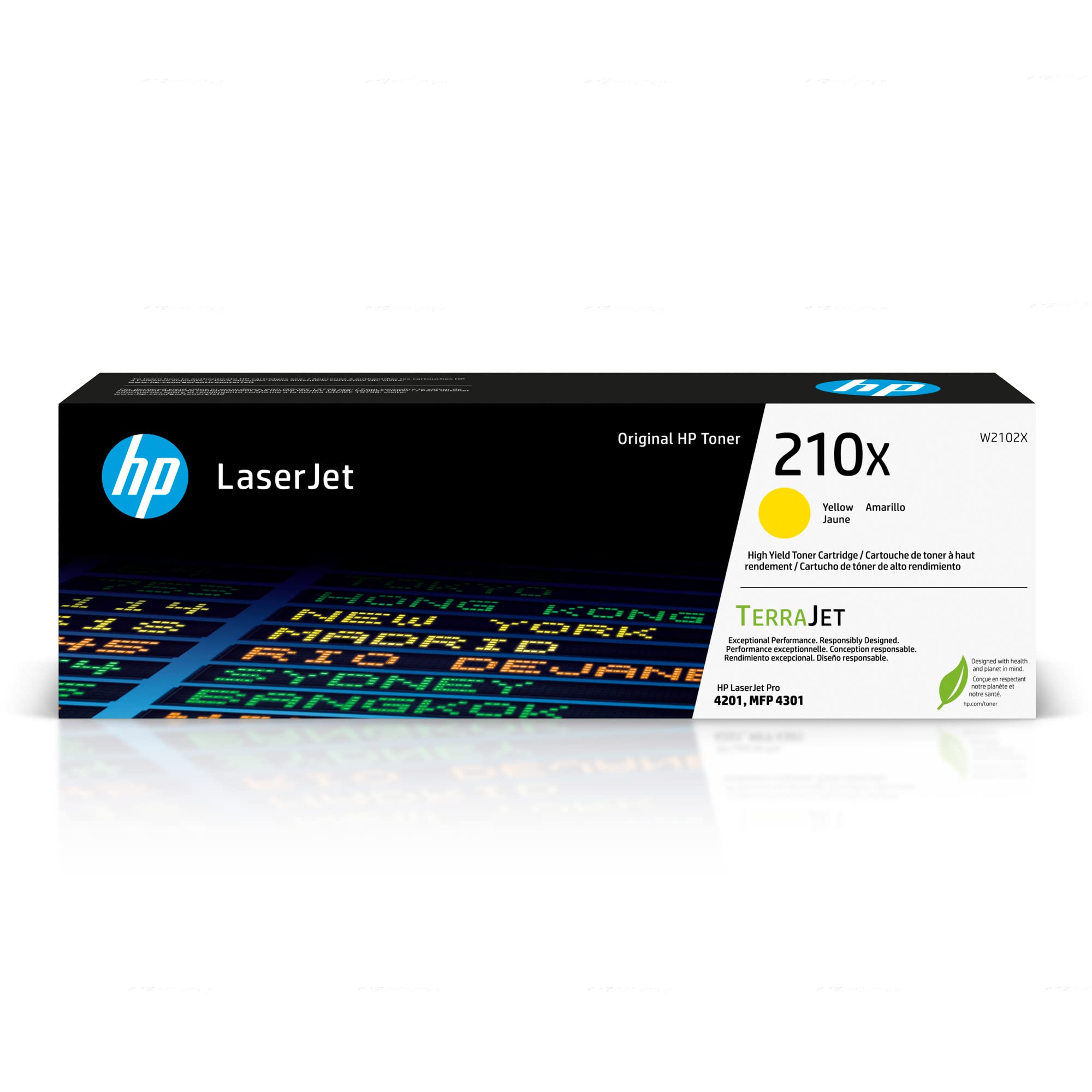HP 210X Yellow High-Yield Toner Cartridge | Works Color Laserjet Pro 4201, Color Laserjet Pro MFP 4301 Series | W2102X