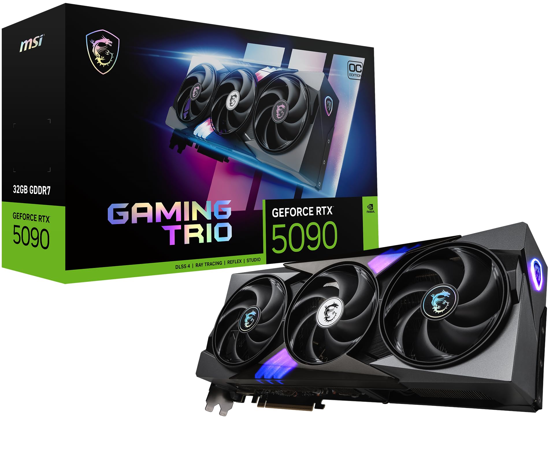 MSI Gaming RTX 5090 32G Gaming Trio OC Graphics Card (32GB GDDR7, 512-bit, Extreme Performance: 2497 MHz, DisplayPort x3 2.1a, HDMI 2.1b, NVIDIA Blackwell Architecture)