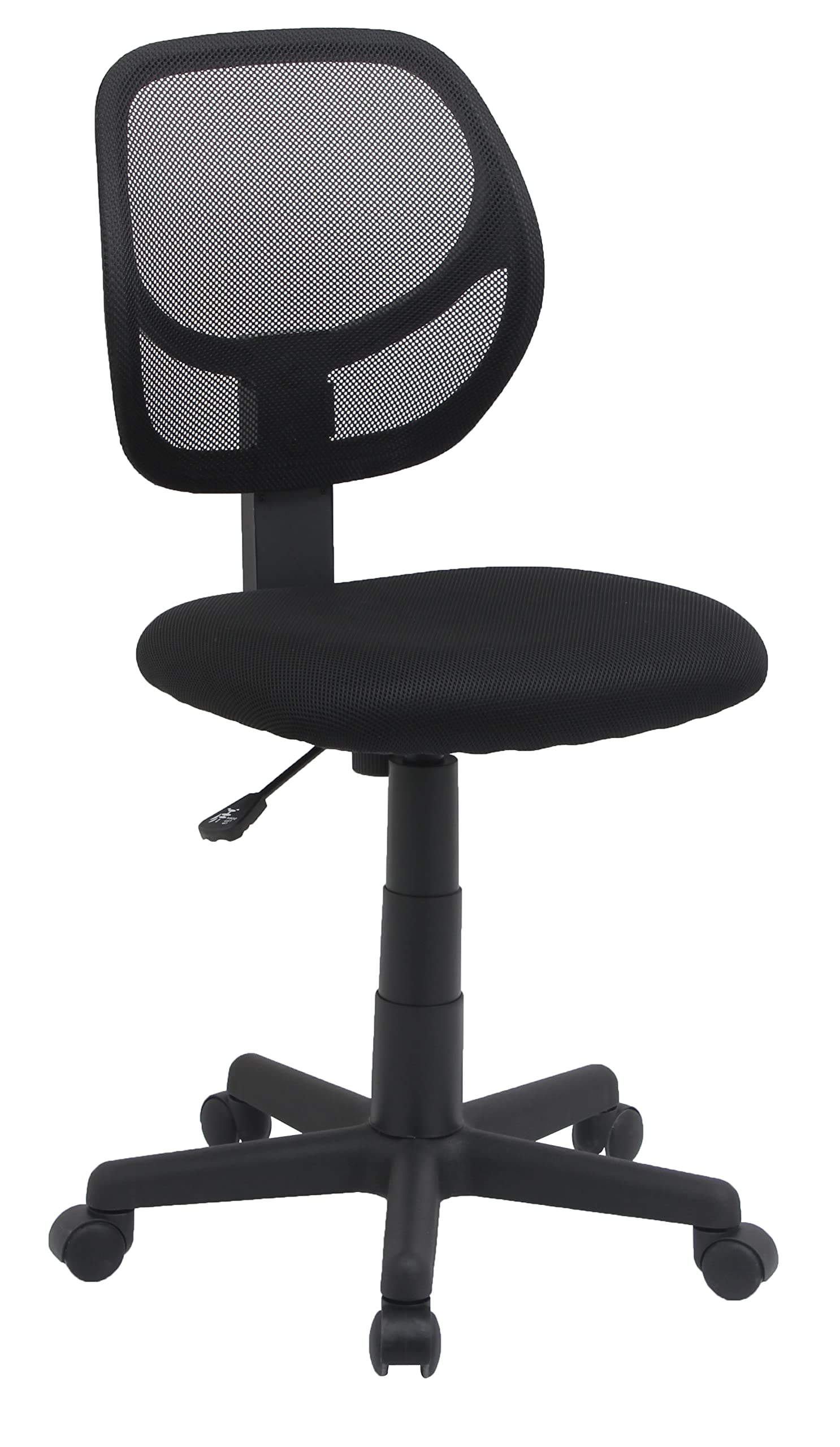 Amazon Basics Rolling Desk Chair, Adjustable, Low Back, Padded Seat, Breathable Mesh, Swivel, Black, 21.25" D x 22.5" W x 38" H