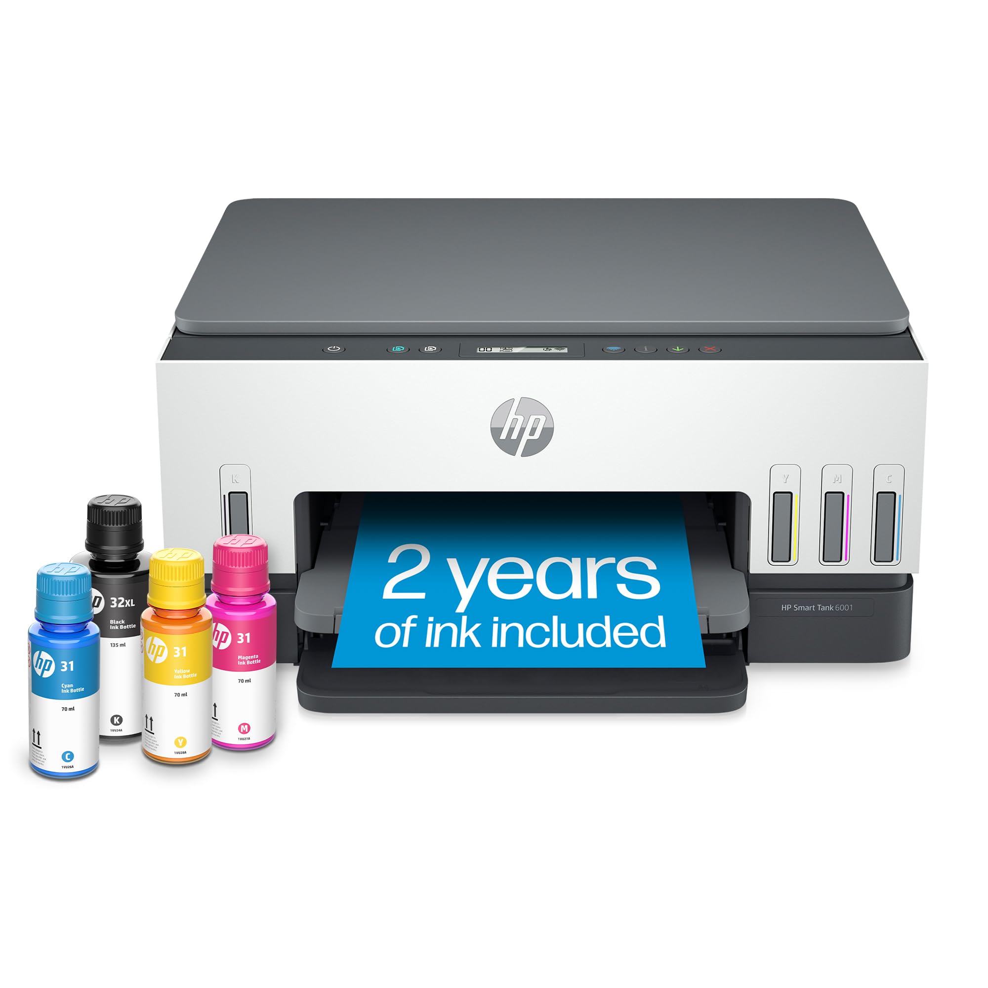 HP Smart Tank 6001 Wireless All-in-One Refillable Ink Tank Printer, Scanner, Copier with 2 years of ink included, Best for home (2H0B9A)