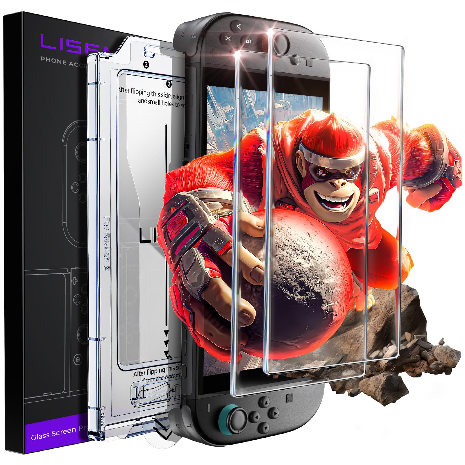 LISEN for Nintendo Switch 2 Screen Protector [2025 Upgrade] (ANTI-GLARE & Auto Alignment Kit) Screen Protector Switch2 Tempered Glass [Longest Durable] Full Coverage switch 2 pre order accessories, 2 Pack