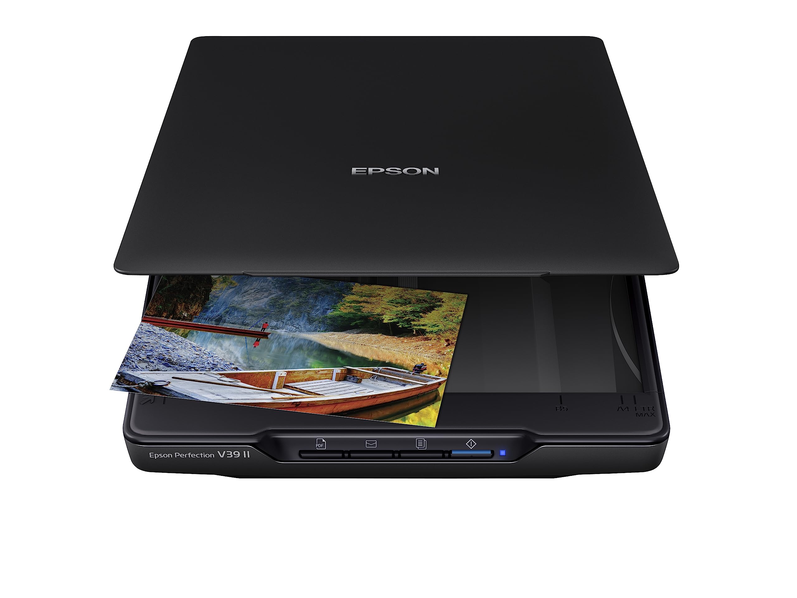Epson - Perfection V39 II - Color Photo and Document Flatbed Scanner - 4800 dpi Optical Resolution - High-Rise, Removable Lid - Scan to Cloud - USB Power - Image Scanning - Black
