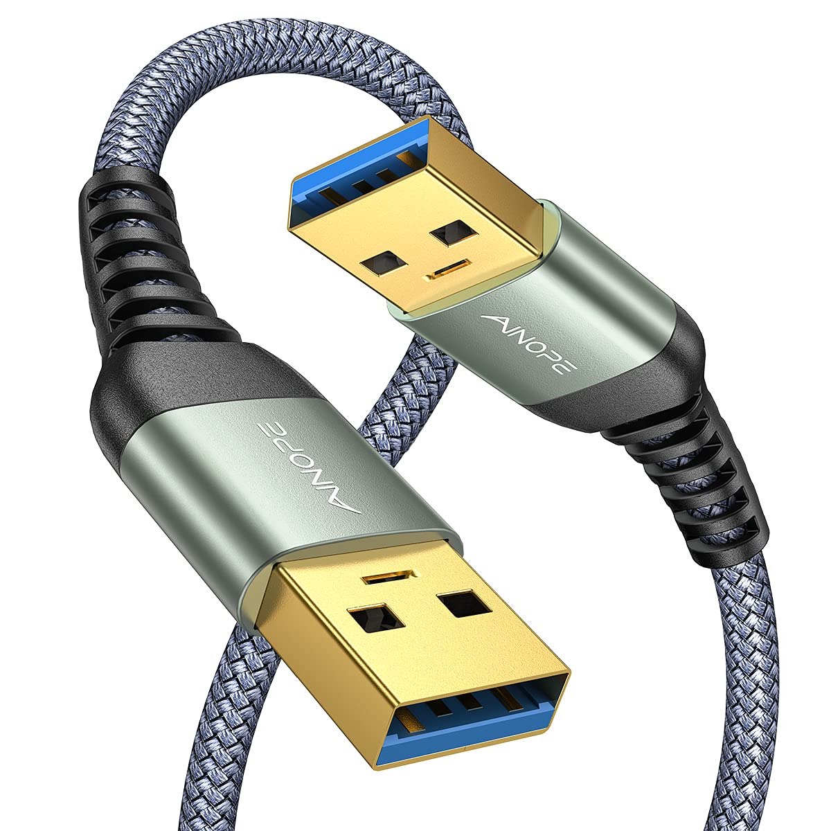 AINOPE USB to USB Cable, USB 3.0 A to A Male to Male Cable [Never Rupture] Double End Type A Cord Compatible with Hard Drive Enclosures, KVM, DVD Player, TV, Laptop Cooler,6.6Ft/Grey