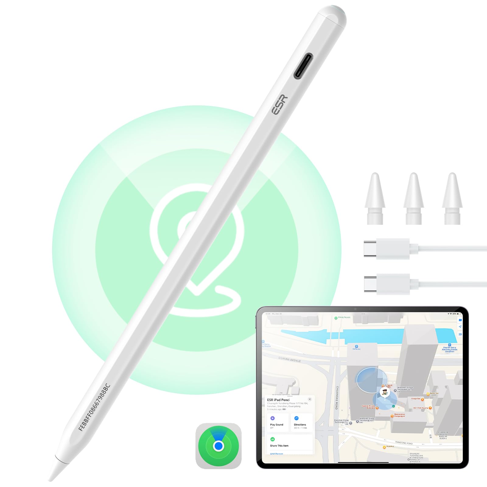 ESR Geo Digital iPad Pencil Findmy Compatible with Apple iPad 2018-2025,with Easy Shortcuts for Apple iPad A16/10/9/8 & Air 13/11 & Pro 12.9/13/11 & Mini 7/6/5,White(No Wireless Charging)