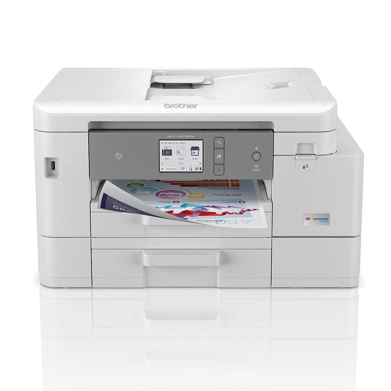 Brother MFC-J4535DW INKvestment -Tank All-in-One Color Inkjet Printer with NFC, Duplex and Wireless Printing Plus Up to 1-Year of Ink in-Box, White