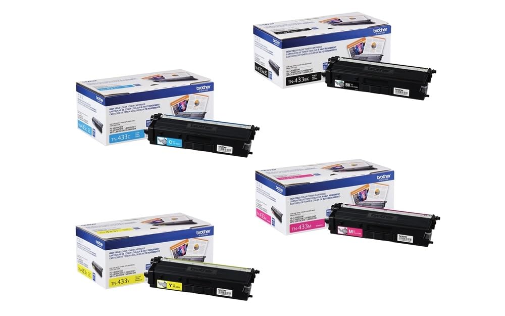 Brother TN433BK, TN433C, TN433M, TN433Y High Yield Black, Cyan, Magenta and Yellow Toner Cartridge Set
