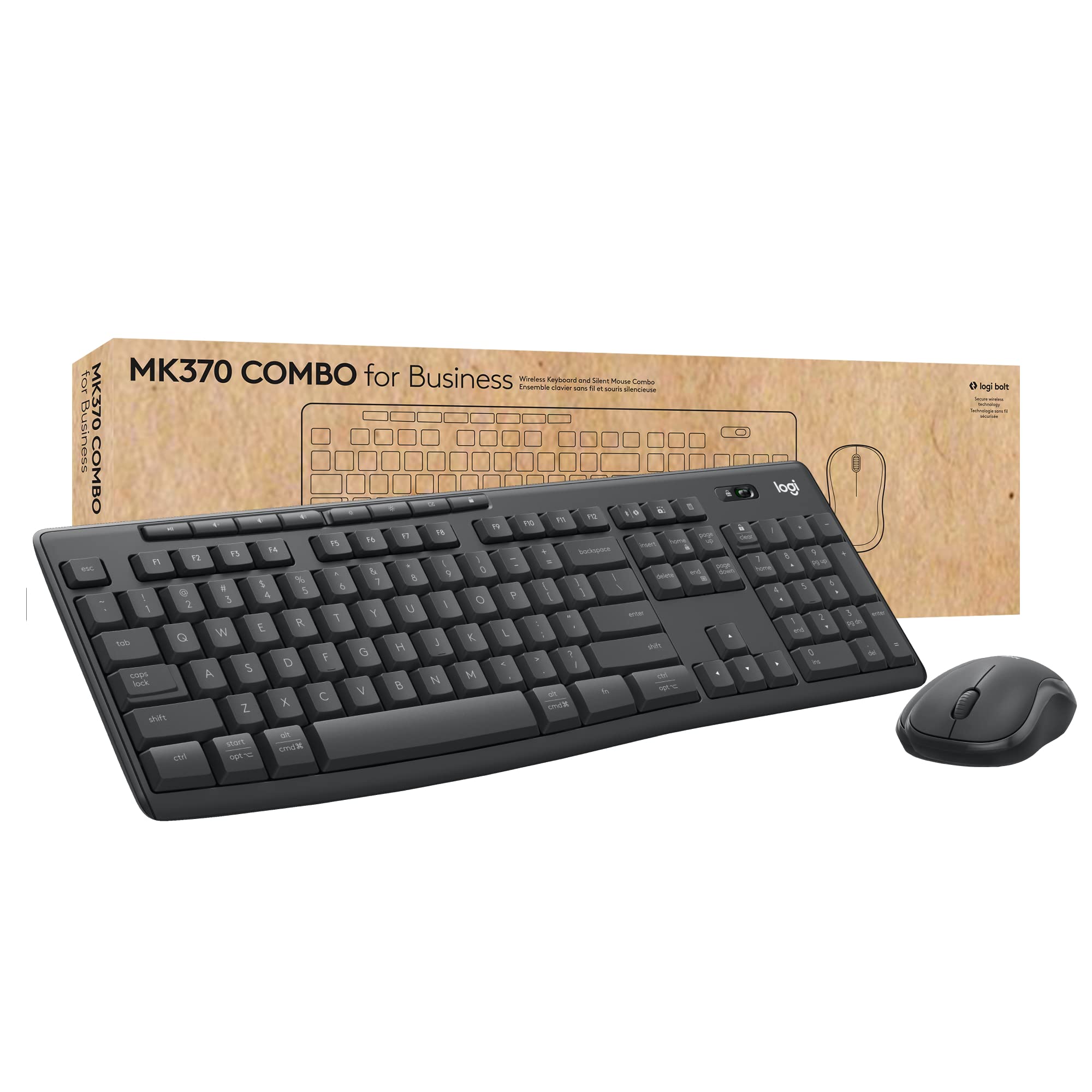 Logitech MK370 Combo for Business, Wireless Full-Size Keyboard and Wireless Mouse, Secure Logi Bolt USB Receiver, Bluetooth, Globally Certified Windows/Mac/Chrome, Linux - Graphite