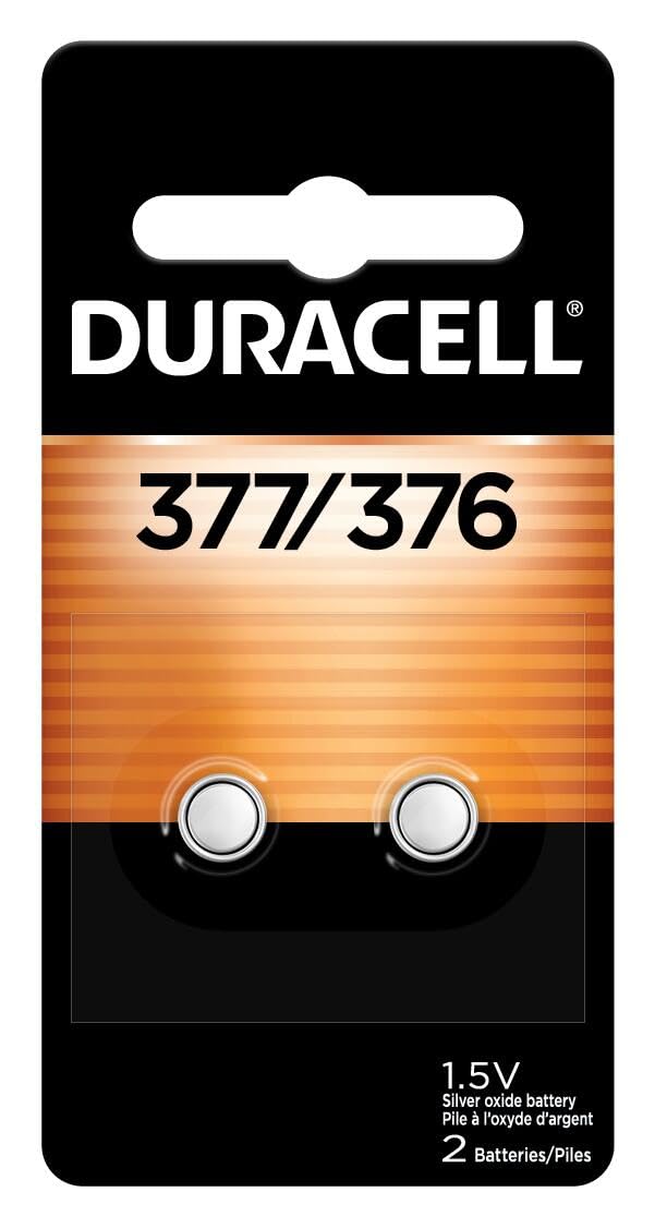 Duracell 377/376 Silver Oxide Button Batteries, 2 Count (Pack of 1), Battery with Long-Lasting Power for Watches, Calculators, and More