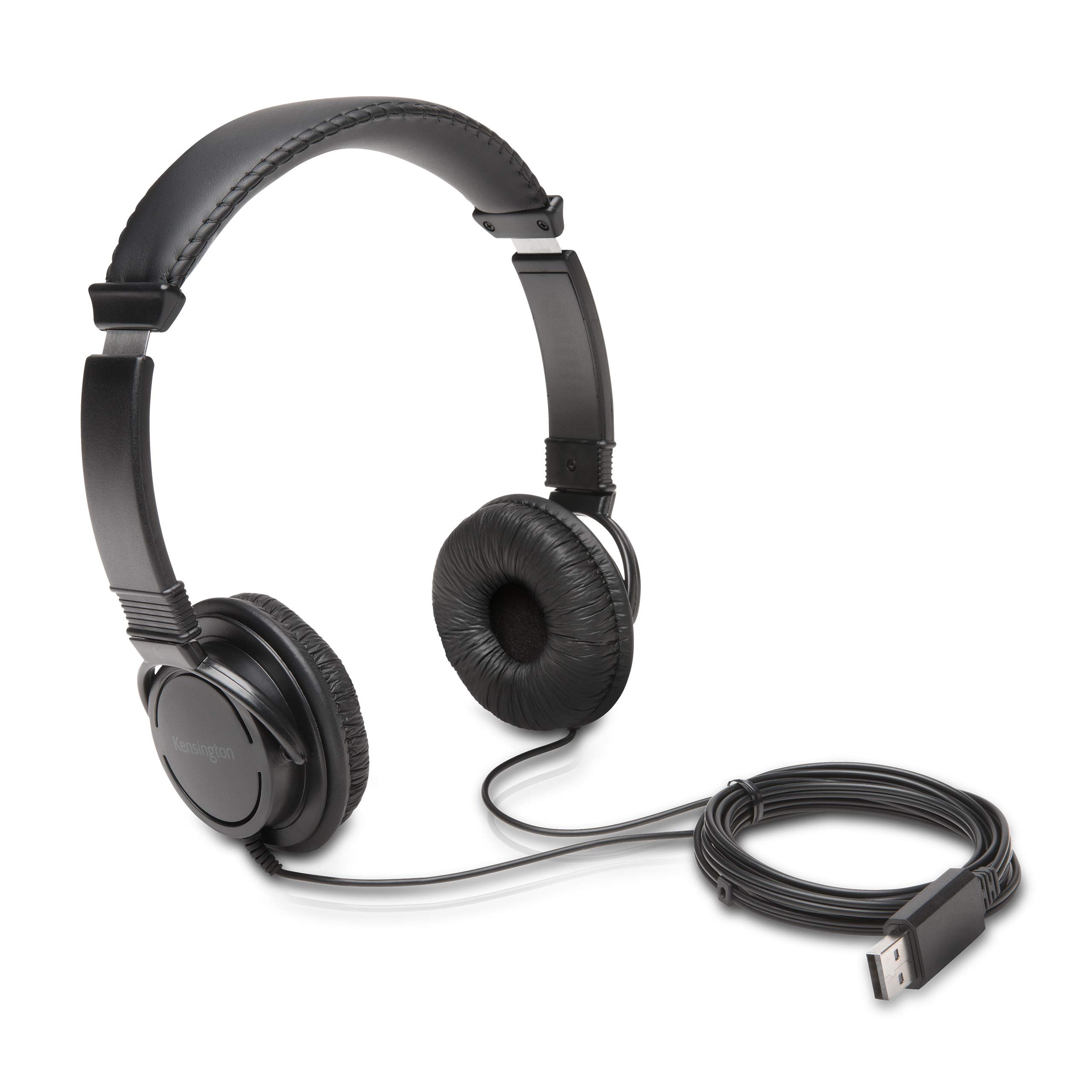 Kensington USB-A Hi-Fi Headphones, On-Ear Headset, 6ft Cord, for Kids, for Adults, for School, Padded Adjustable Headband (K97600WW), Black