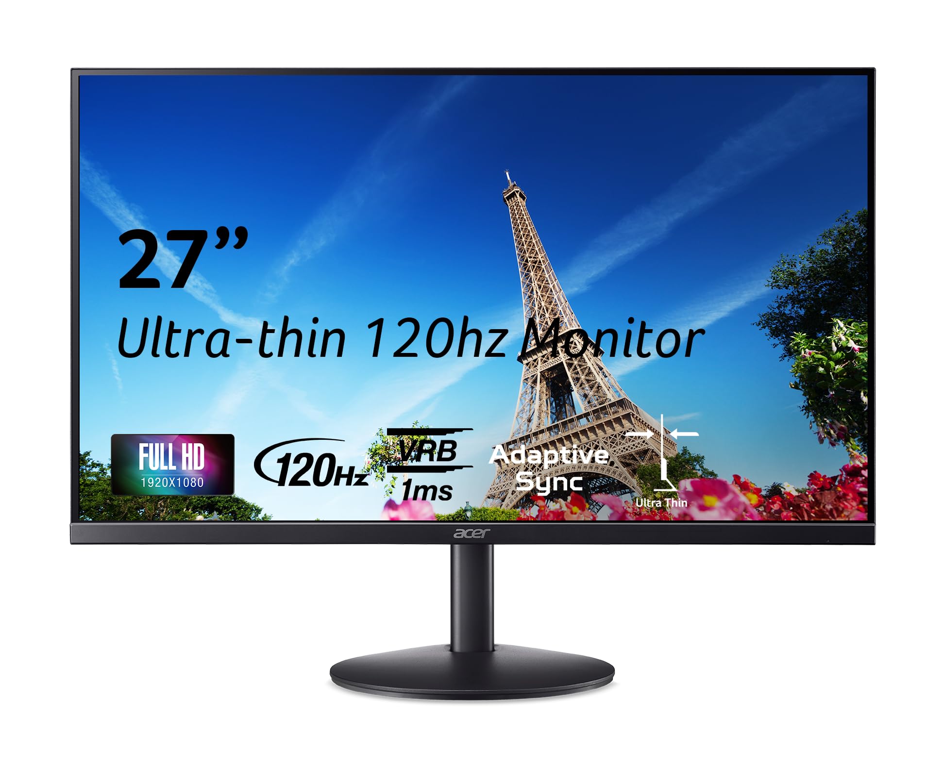 Acer SB273 G0bi 27" IPS Full HD (1920 x 1080) Ultra-Thin Zero-Frame Gaming Office Monitor | Adaptive-Sync Support (FreeSync Compatible) | Up to 120Hz Refresh | 1ms (VRB) | Tilt | HDMI & VGA Ports