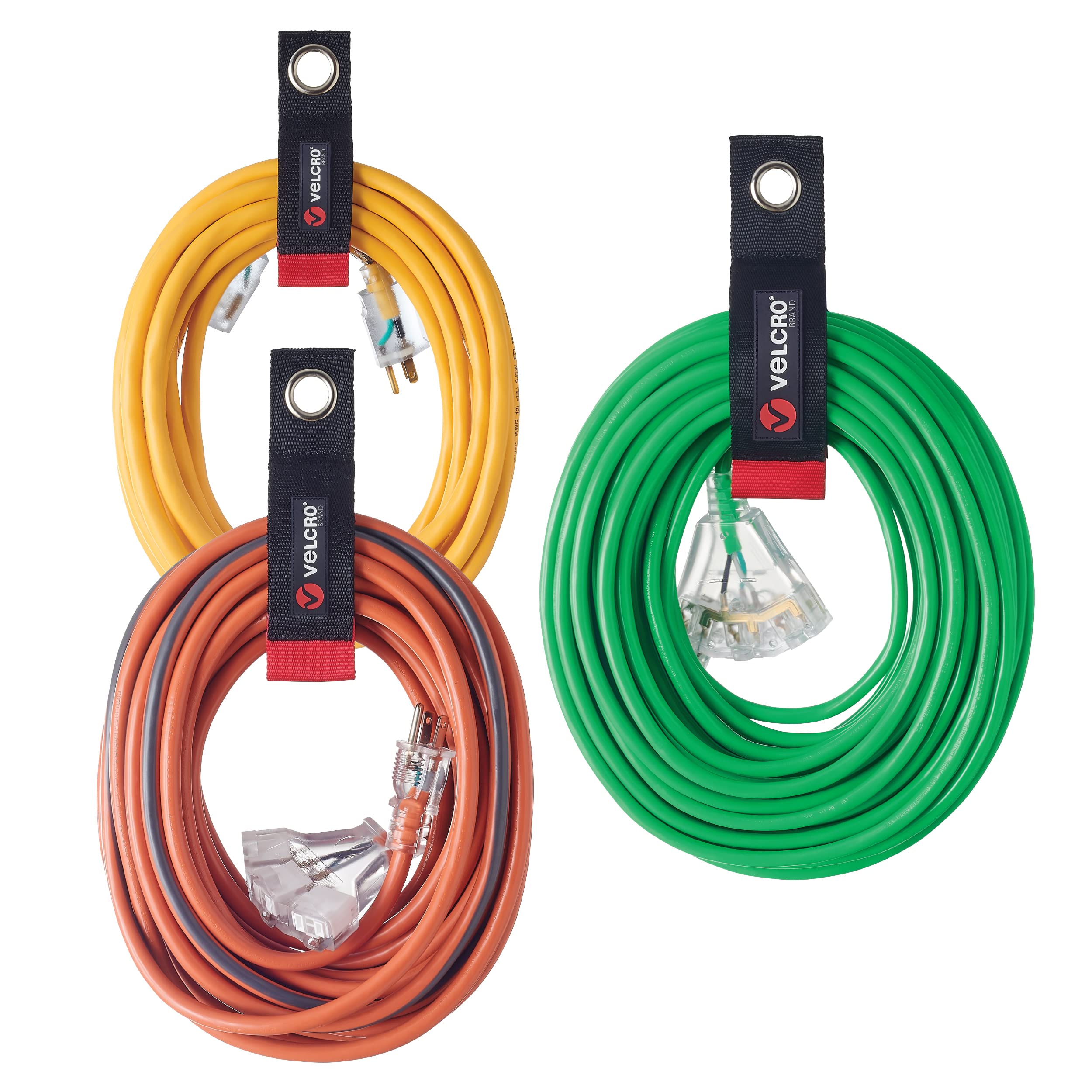 VELCRO Brand Easy Hang Extension Cord Holder Organizer Variety Pack | Holds 60-100lbs, Heavy Duty Straps Fit Easily on Hooks or Nails | Perfect for Garage Organization | 3-pk 10",14" and 18", Black