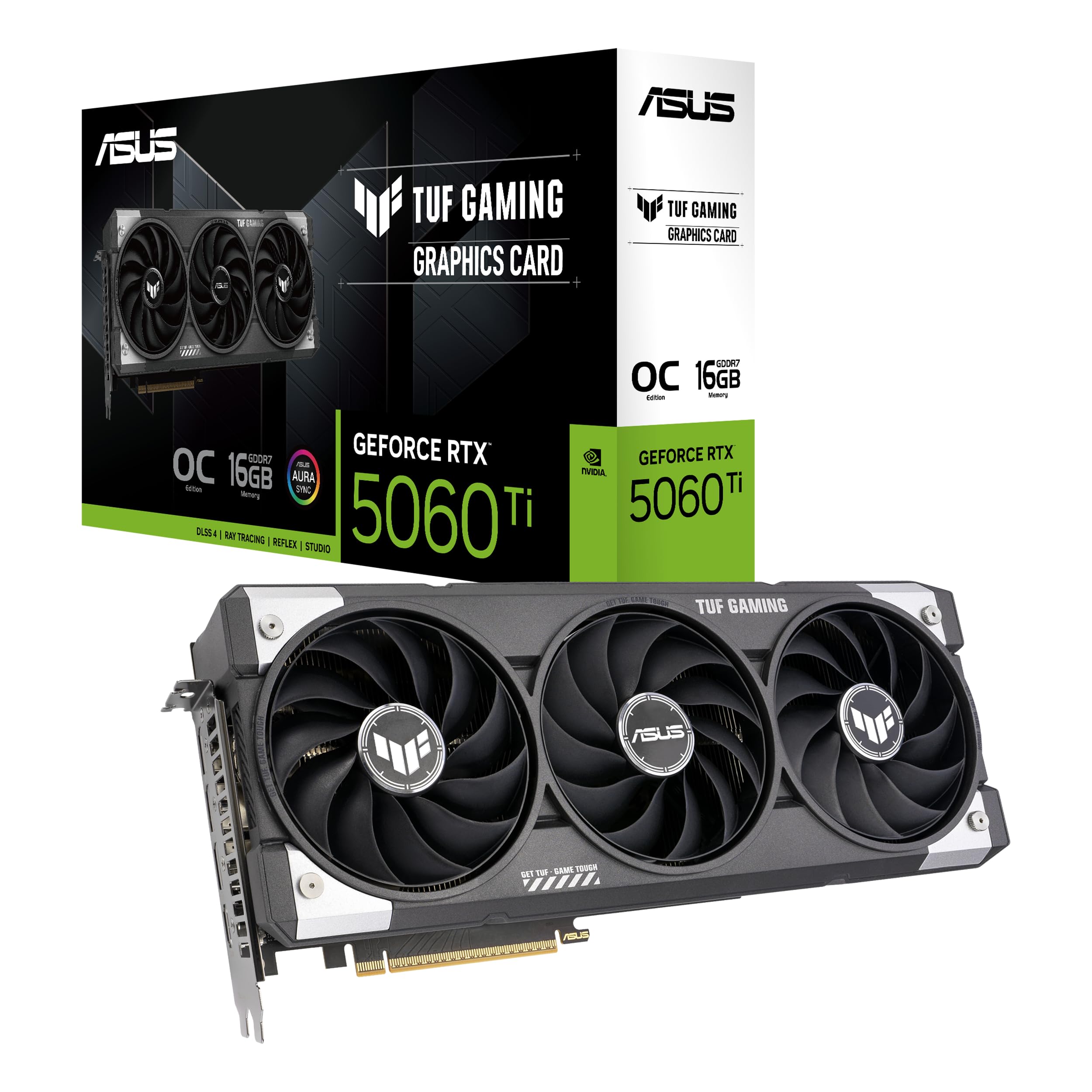 ASUS TUF Gaming GeForce RTX ™ 5060 Ti 16GB GDDR7 OC Edition Gaming Graphics Card (PCIe® 5.0, HDMI®/DP 2.1, 3.1-Slot, Military-Grade Components, Protective PCB Coating, axial-tech Fans)