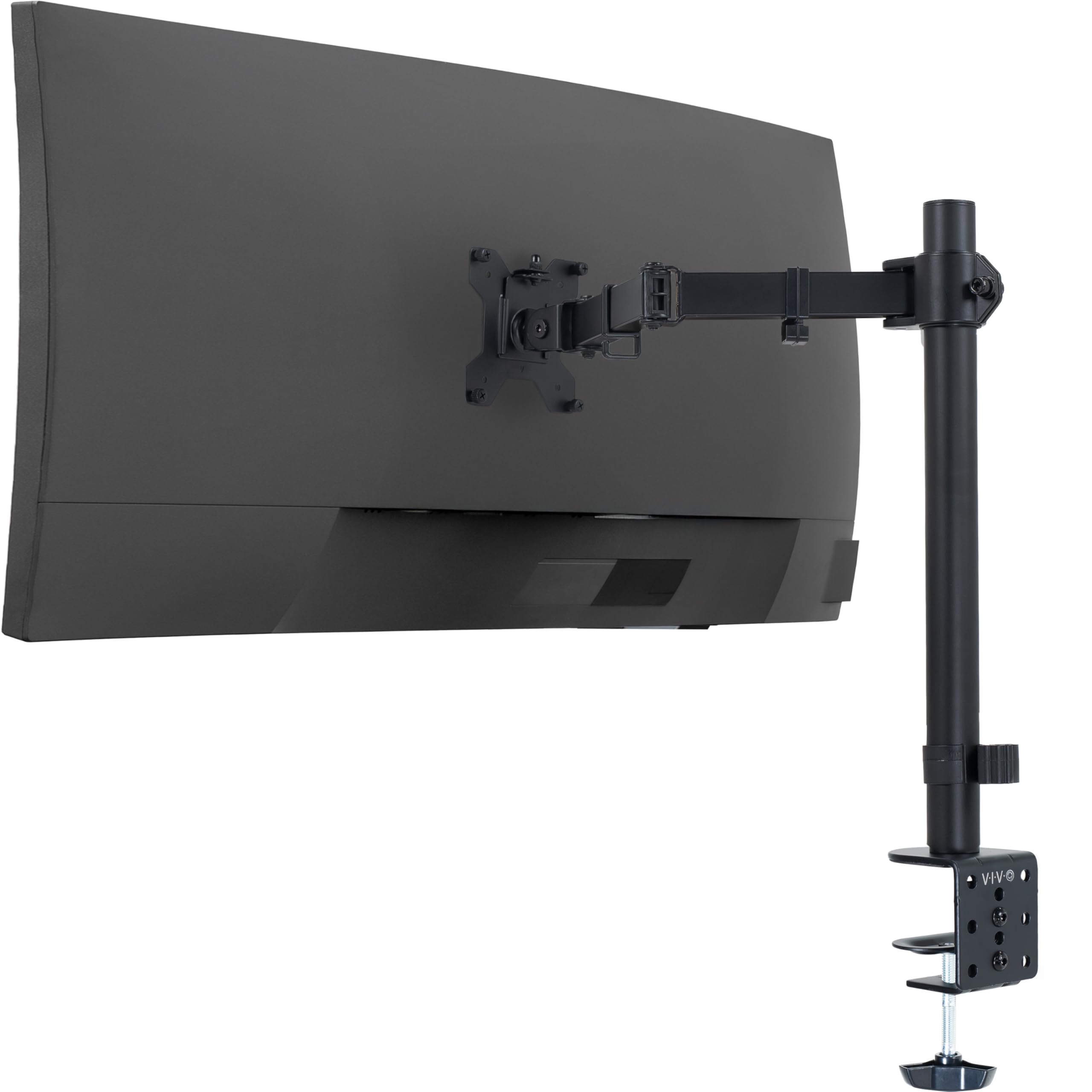 VIVO Single 13 to 38 inch Ultrawide Monitor Arm Desk Mount, Regular Screens up to 32 inches, 22 lbs capacity, Fully Adjustable Stand with C-Clamp and Grommet Base, Black, STAND-V001