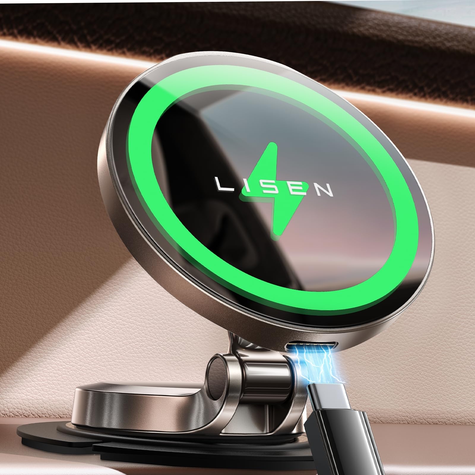 LISEN for Magsafe Car Mount Charger, 15W Fast Charging Magnetic Wireless Car Charger [Mini & Metal], 2025 Ultra Magnetic Car Phone Holder Dashboard Car Accessories for 17 iPhone 16e Pro Max 15 14 13