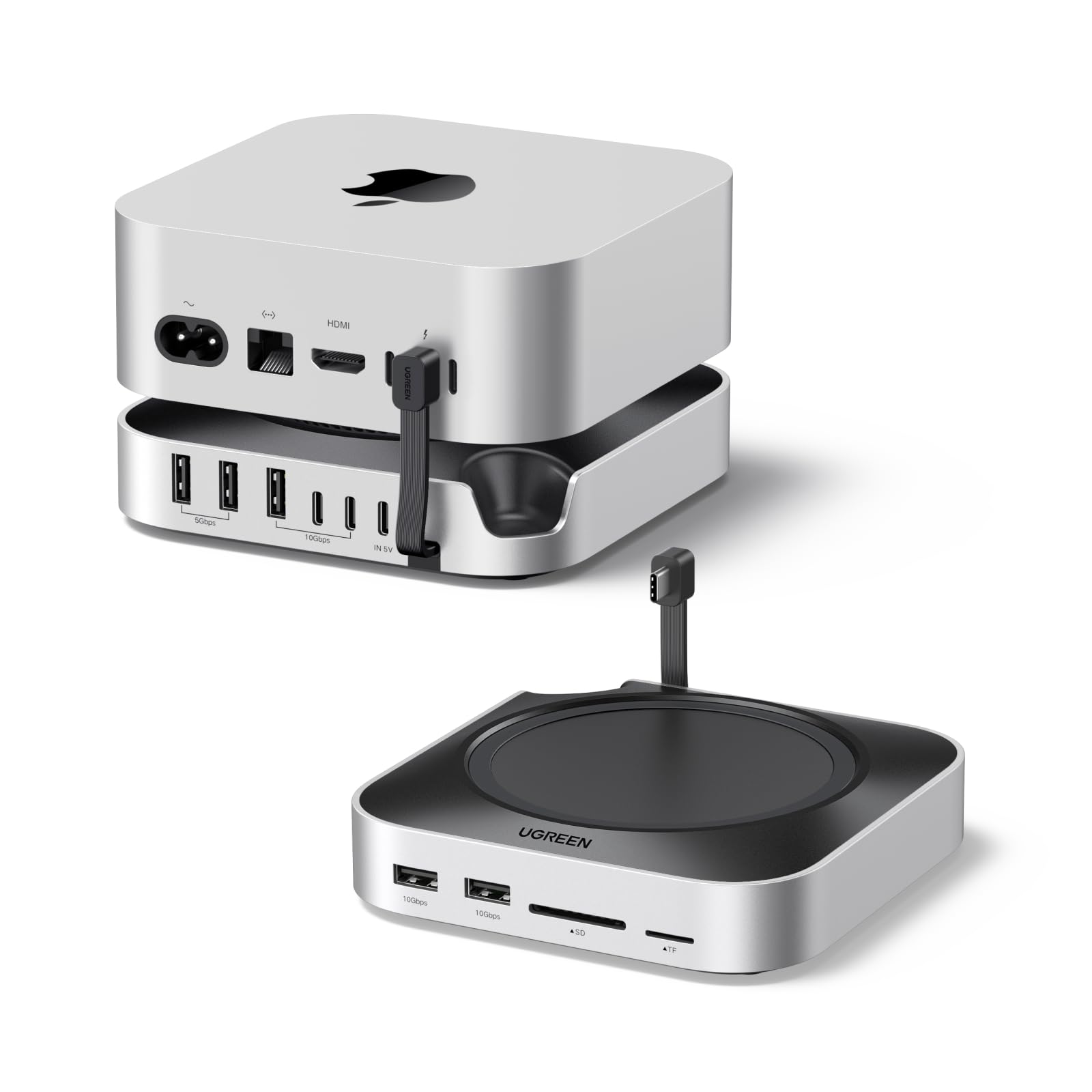 UGREEN Mac mini M4 Dock & Stand with NVMe SSD Enclosure, 3 USB A 10Gbps, USB C Data Port, SD Card Reader for Mac mini M4/ M4 Pro
