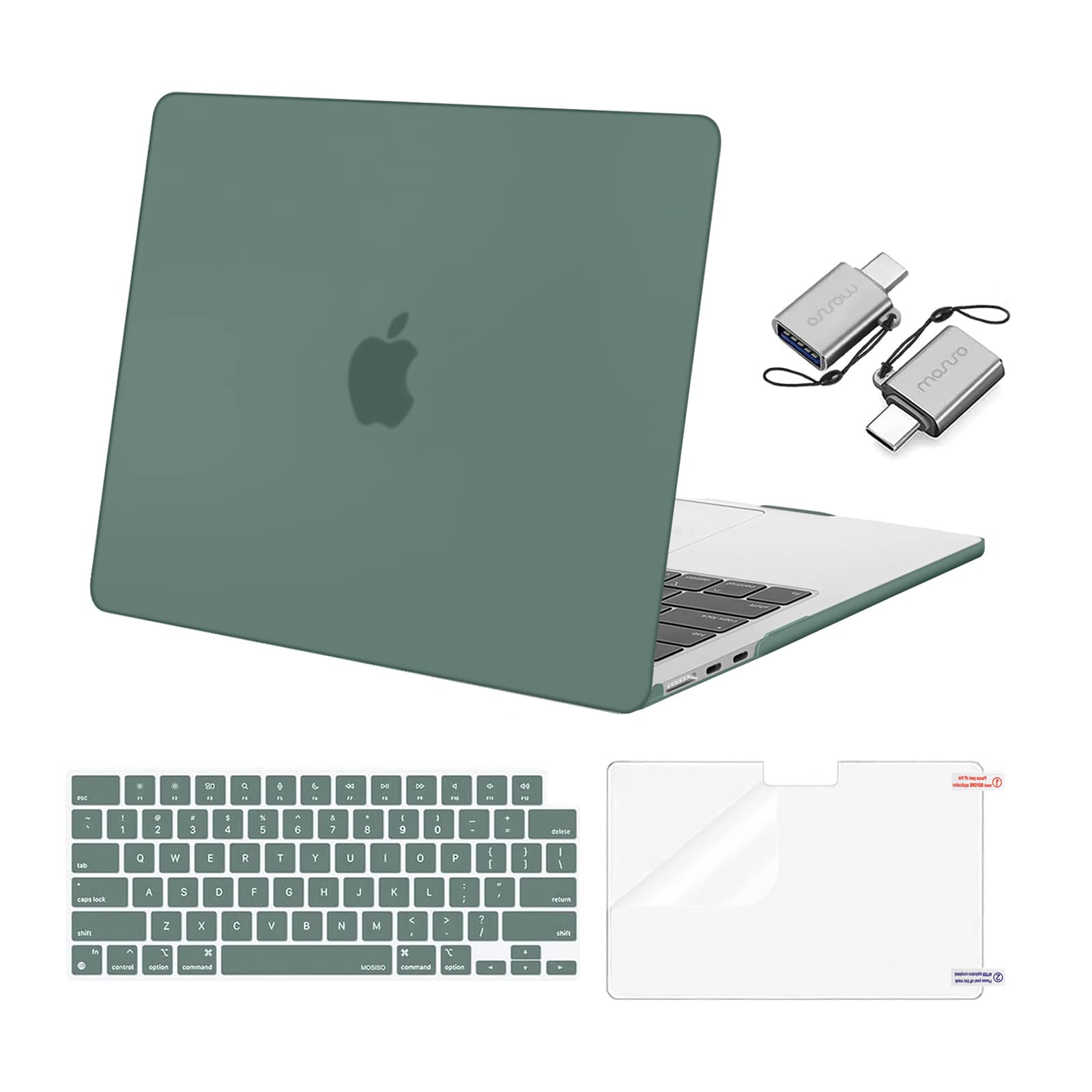 MOSISO Compatible with MacBook Air 13 inch Case 2025 2024 2023 2022 M4 A3240 M3 A3113 M2 A2681, Plastic Hard Shell&Keyboard Cover&Screen Film&Type C for MacBook Air 13.6 inch Case, Emerald Green