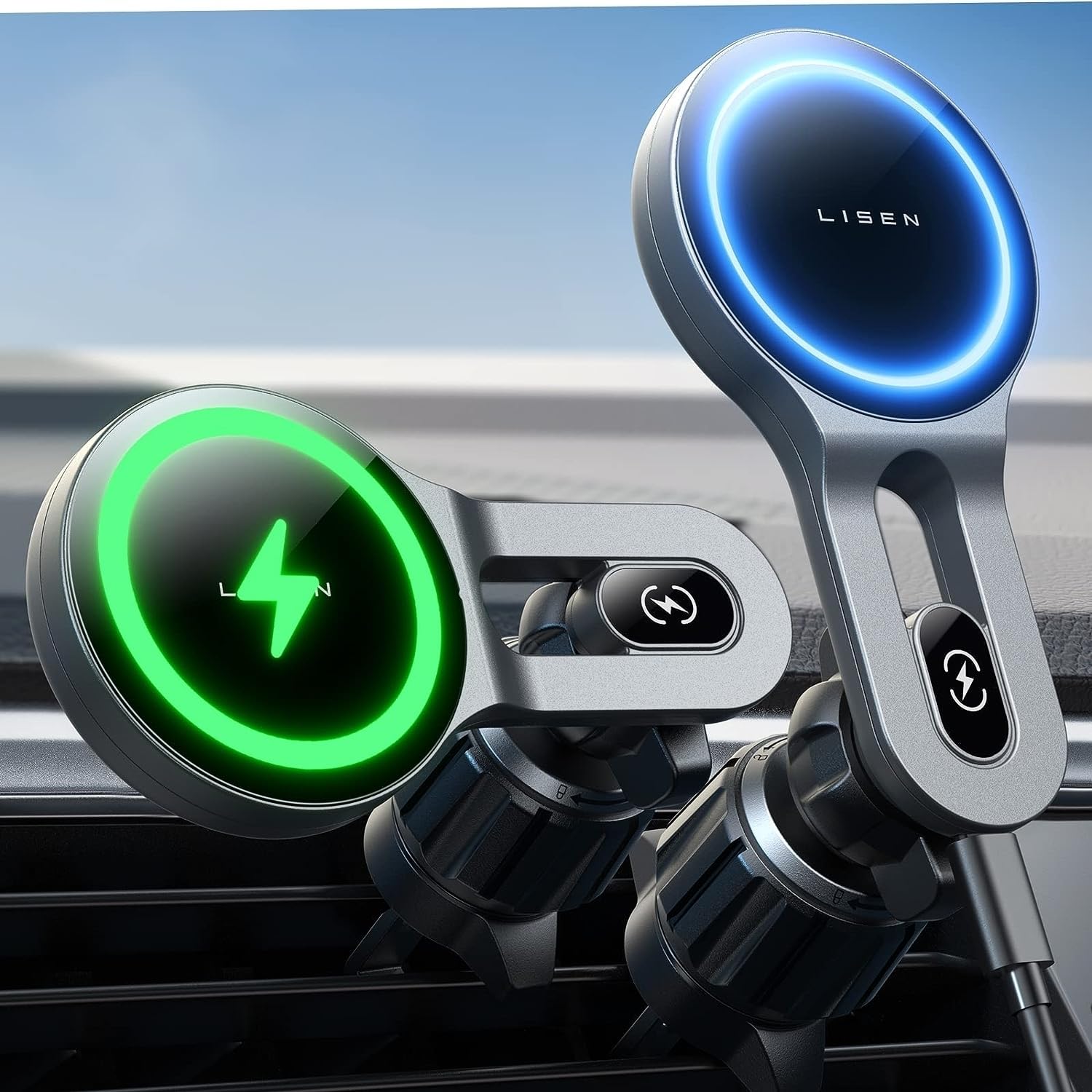 LISEN for 15W MagSafe Car Mount Charger, [Safer & Faster] Vent Magnetic Wireless Car Charger, Car Vent Phone Mount Charger 17X Strong Fits iPhone 16 Pro Max 15 14 13, Samsung with MagSafe Case, Black