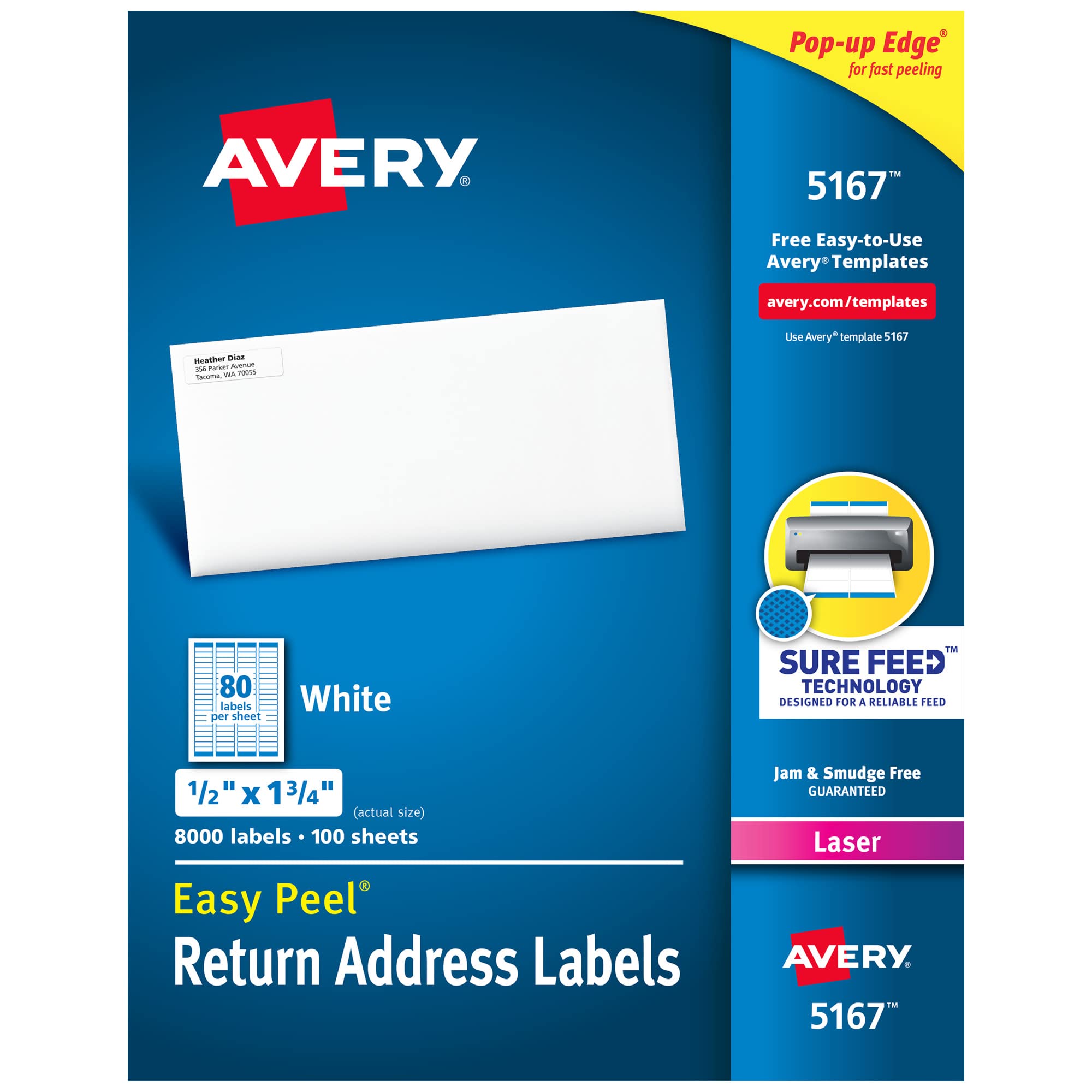 Avery Printable Return Address Labels with Sure Feed, 0.5" x 1.75", White, 8,000 Blank Mailing Labels (05167)