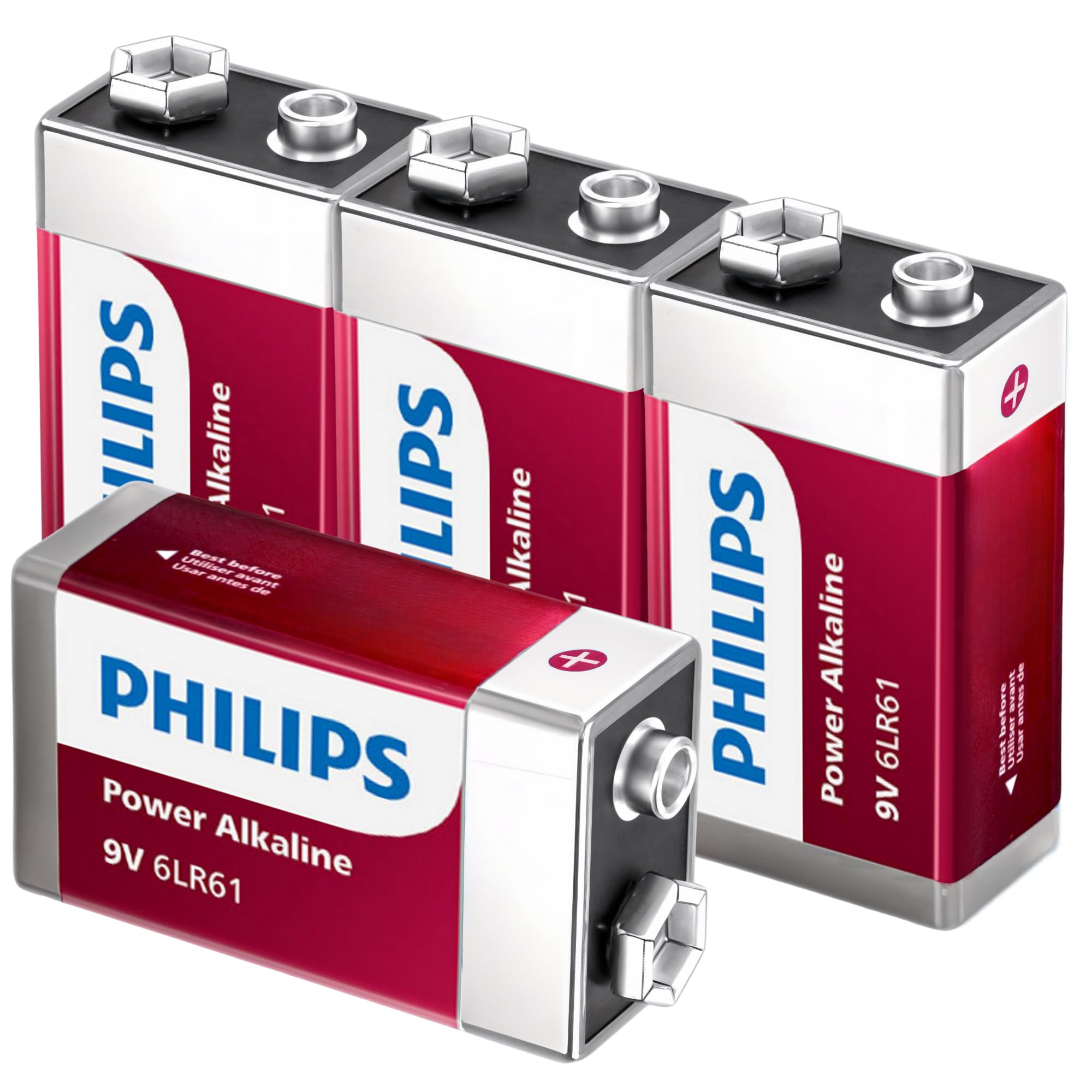 PHILIPS 9V Batteries - Power Alkaline 9 Volt Battery 4 Pack, Long Lasting Power Up to 5 Years in Storage, 9v Batteries Leak Proof Design, All Purpose 9volt for All Your Household & Office Needs.
