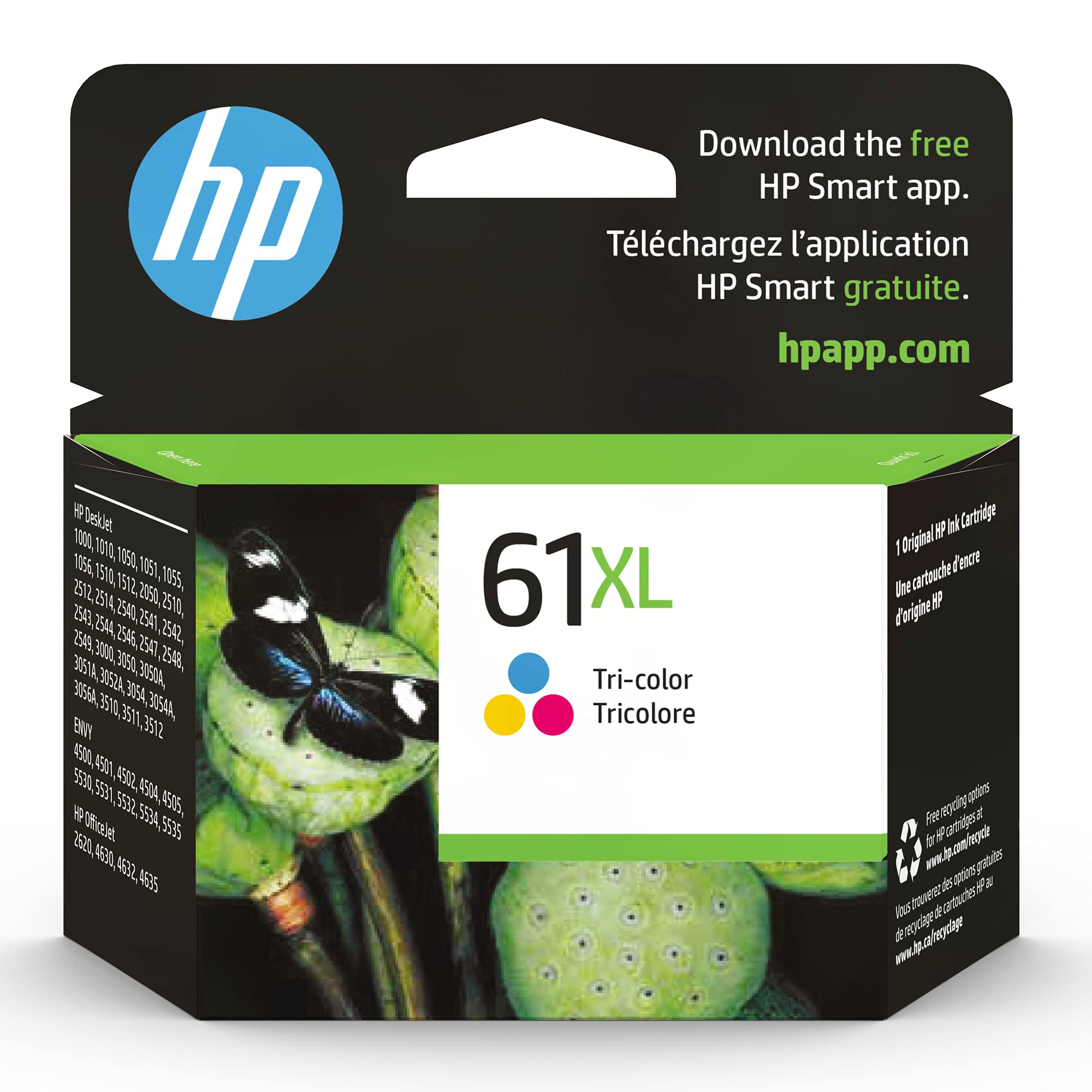 HP 61XL Tri-color High-yield Ink Cartridge | Works with Printer Series: DeskJet 1000, 1510, 2050, 2510, 2540, 3000, 3050, 3510; ENVY 4500, 5530; OfficeJet 2620, 4630 | Instant Ink Eligible | CH564WN