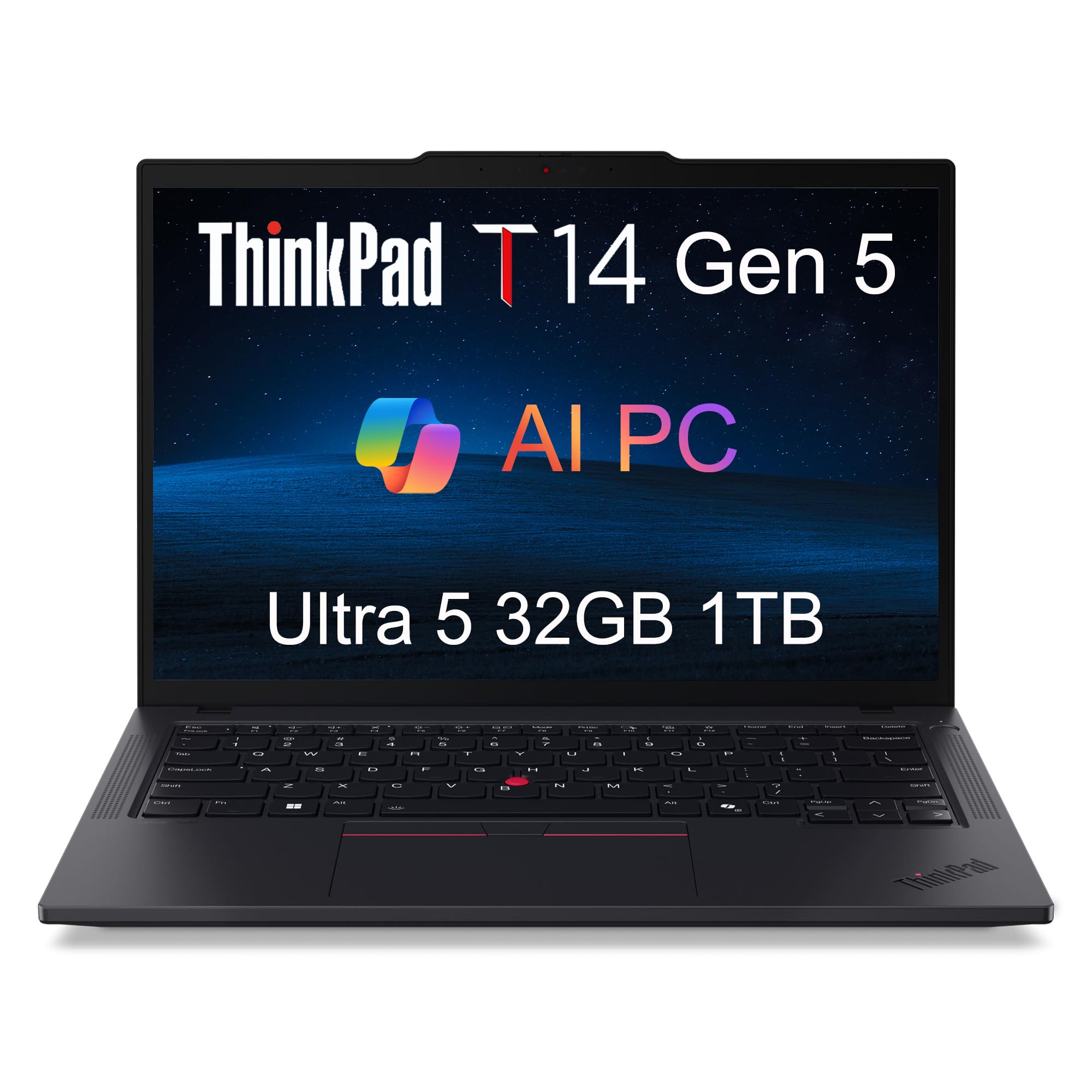 Lenovo ThinkPad T14 Gen 5 Business Laptop (14" FHD+, Intel Core Ultra 5 125U (>i7-1355U), 32GB DDR5 RAM, 1TB SSD), Backlit, Fingerprint, 5MP Webcam, 3-Year Warranty, Wi-Fi 6E, Win 11 Pro, 2025 AI PC