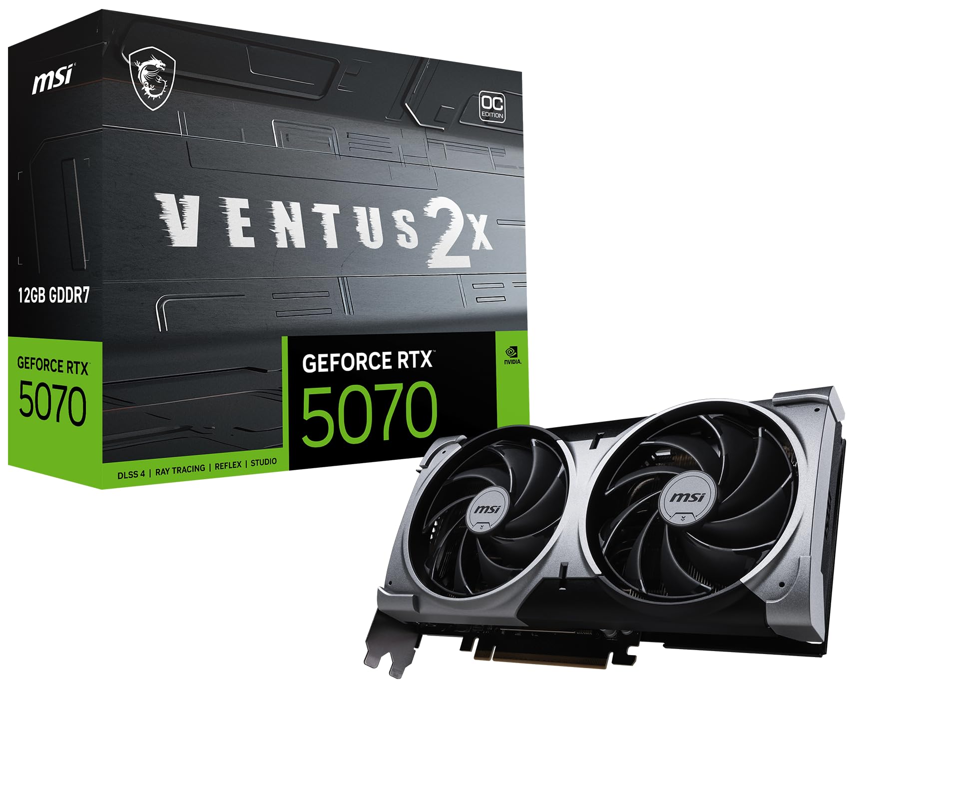 MSI Gaming RTX 5070 12G Ventus 2X OC Graphics Card (12GB GDDR7, 192-bit, Extreme Performance: 2557 MHz, DisplayPort x3 2.1a, HDMI 2.1b, NVIDIA Blackwell Architecture)