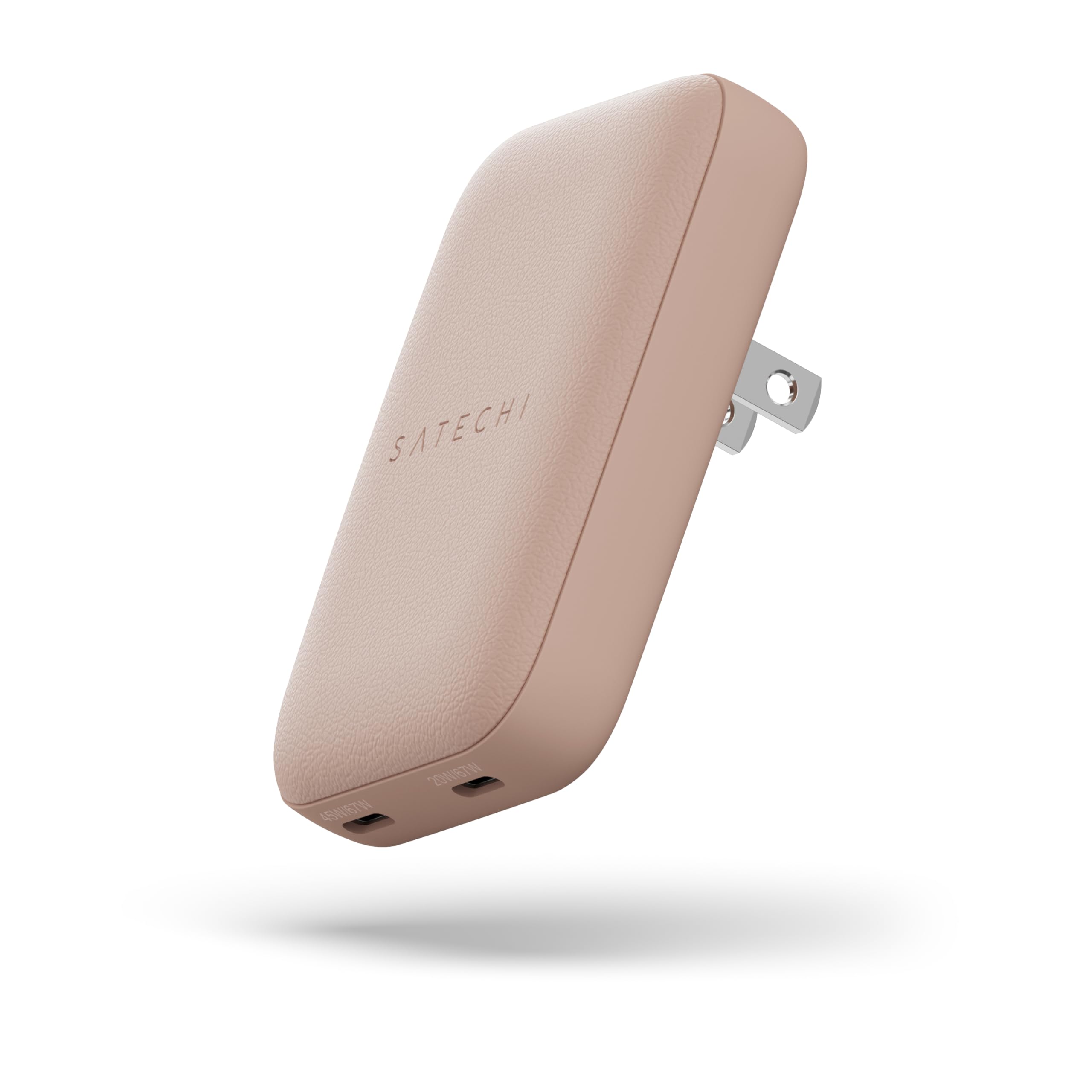 Satechi OntheGo 67W Wall Charger, GaN USB C Travel Charger with 2 USB-C PD Fast Charging Ports, for MacBook Pro/Air, iPad Pro/Air, iPhone 16, Steam Deck, Galaxy, Windows – Desert Rose