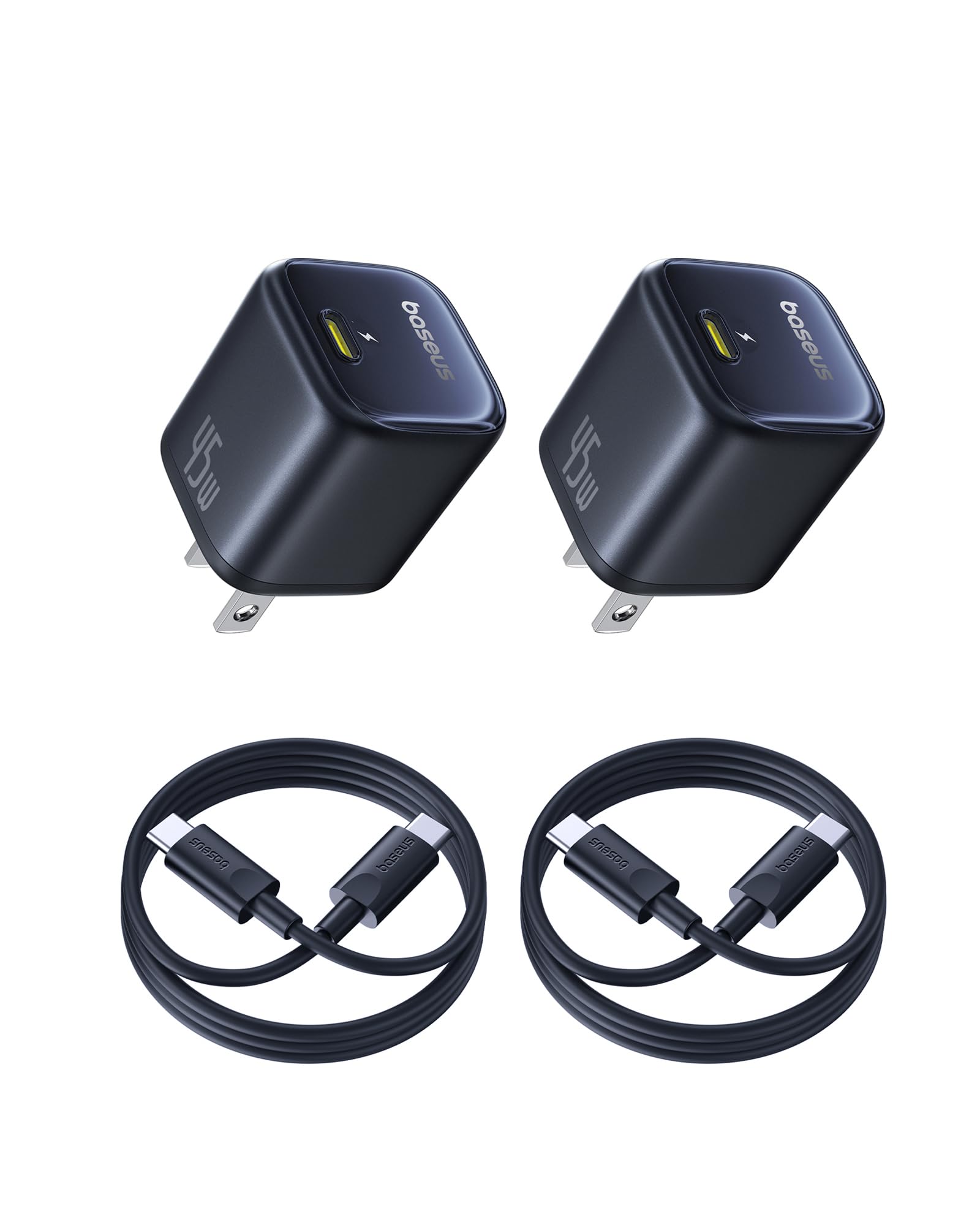 Baseus 45W USB C Charger Block, 2 Pack PPS Fast Charger Type C with USB-C Cable for iPhone 16/15 Series, iPad, Galaxy S24 Ultra and More Series