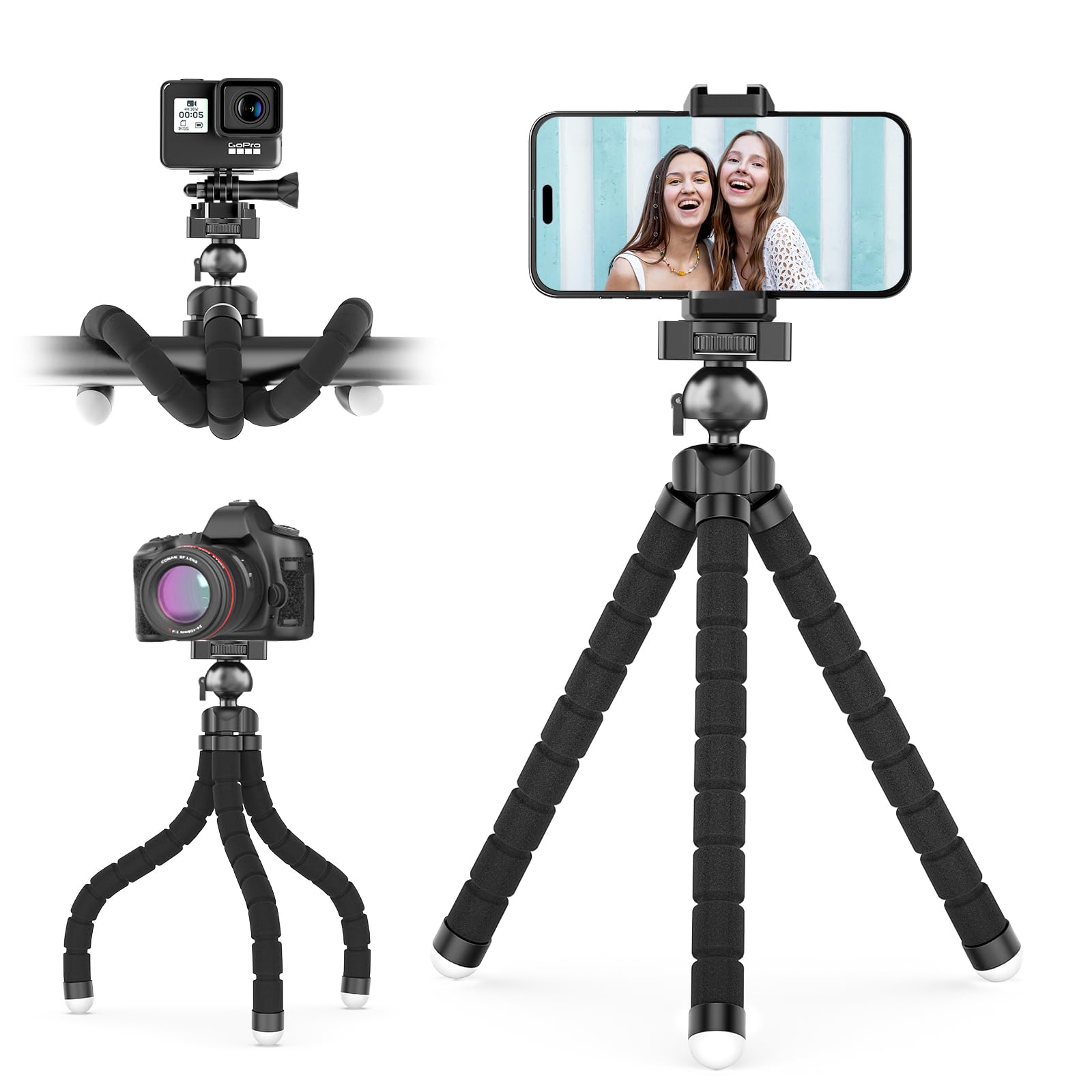 UBeesize Phone Tripod Pro S, Premium Flexible Phone Tripod with Wireless Remote, Mini Tripod Stand for Camera GoPro/Mobile (Upgraded), Black