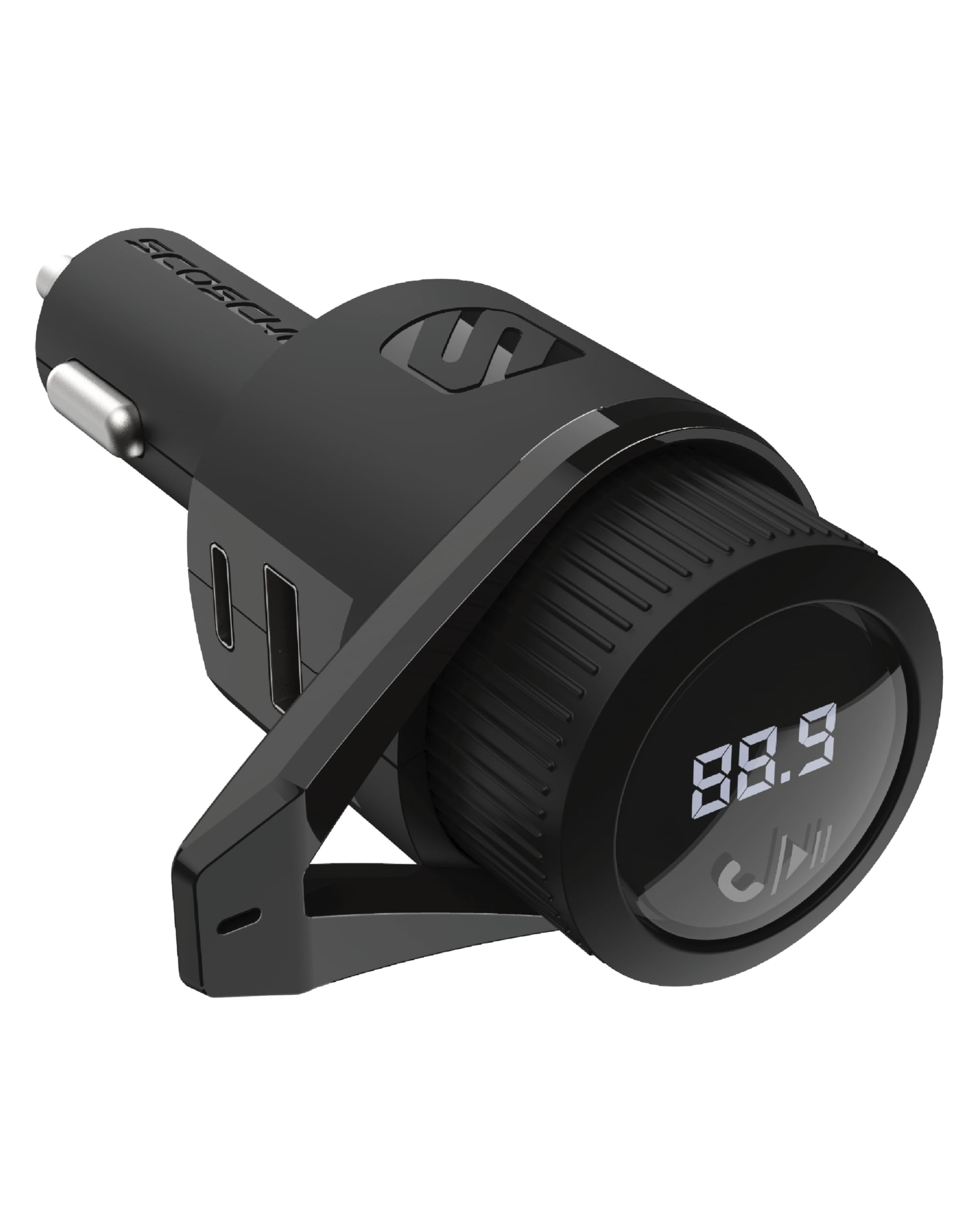 Scosche BTFM9 FM Bluetooth Transmitter Car, Dual 12W USB-C and USB-A Charging Ports, Fast Type C Car Charger, Wireless Radio Bluetooth Adapter, Hands-Free Kit for Calls, Siri and Google Assistant