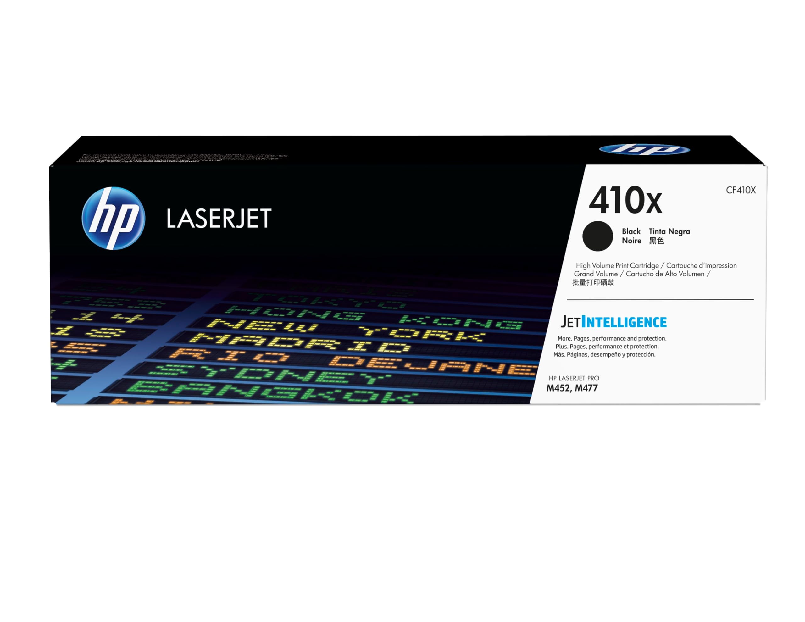 HP 410X Black High-yield Toner Cartridge | Works with HP Color LaserJet Pro M452 Series, HP Color LaserJet Pro MFP M377, M477 Series | CF410X