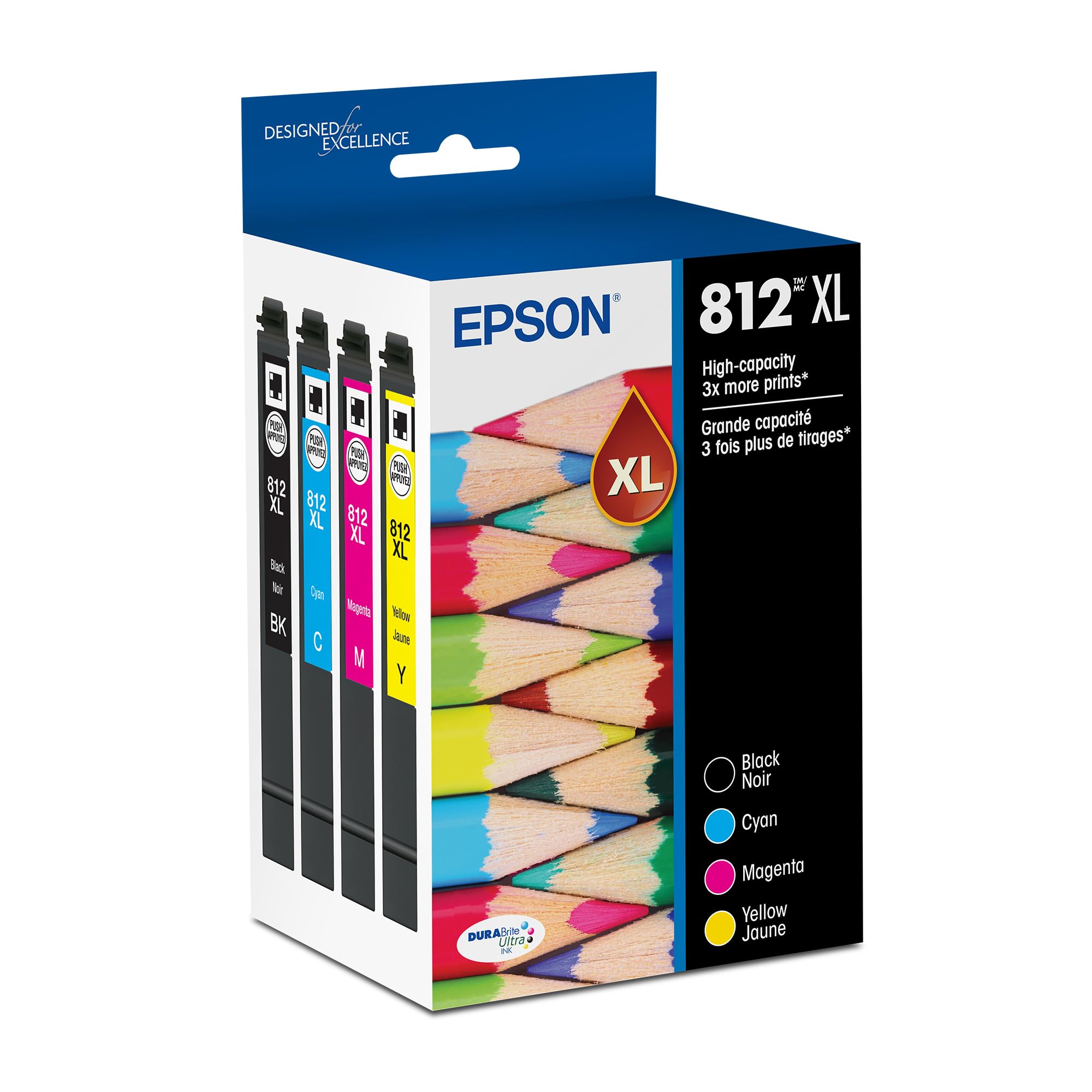 Epson 812 DURABrite Ultra Ink High Capacity Black & Color Cartridge Combo Pack (T812XL-XCS) Works with Workforce Pro WF-7310, WF-7820, WF-7840, Workforce EC-C7000