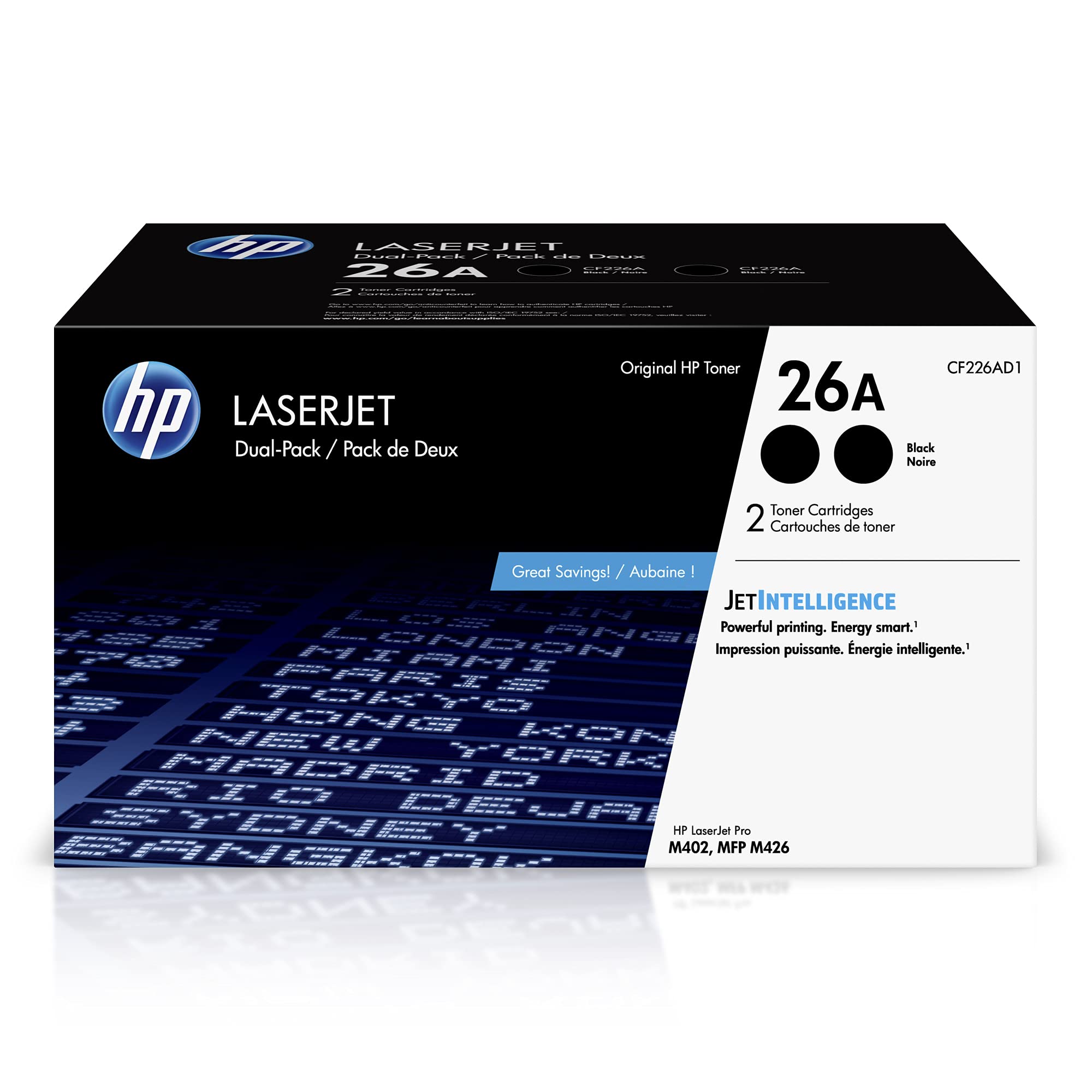 HP Original 26A Black Toner Cartridges (2-Pack) | Works Laserjet Pro M402 Series, Laserjet Pro MFP M426 Series | CF226AD1, 14.25 x 8.03 x 7.8