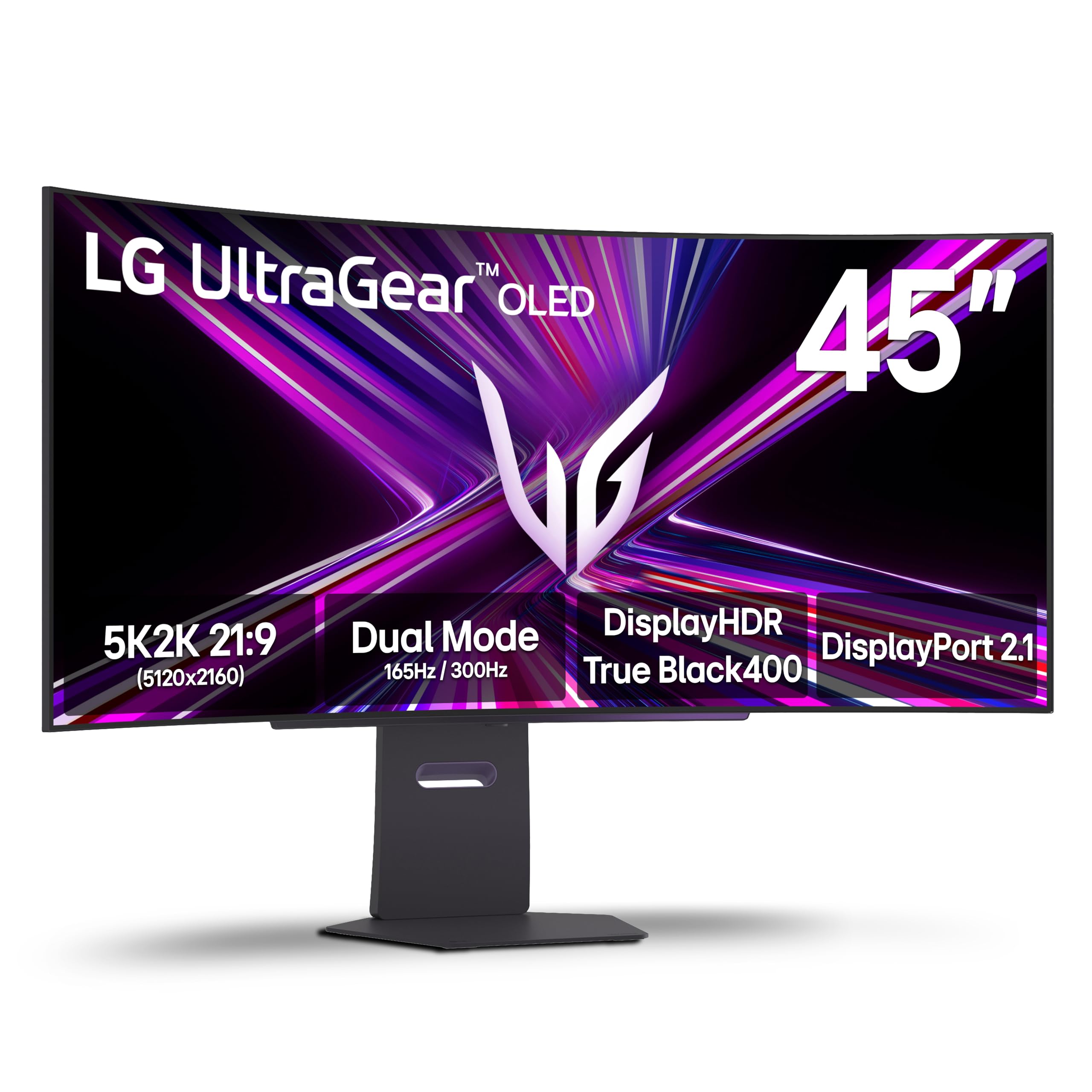 LG 45GX950A-B 45-inch Ultragear 5K2K WUHD (5120 x 2160) OLED Curved Gaming Monitor, Dual-Mode, 165Hz, 0.03ms, NVIDIA G-Sync, AMD FreeSync Premium Pro, HDR True Black 400, USB Type-C 90W, DP2.1, Black